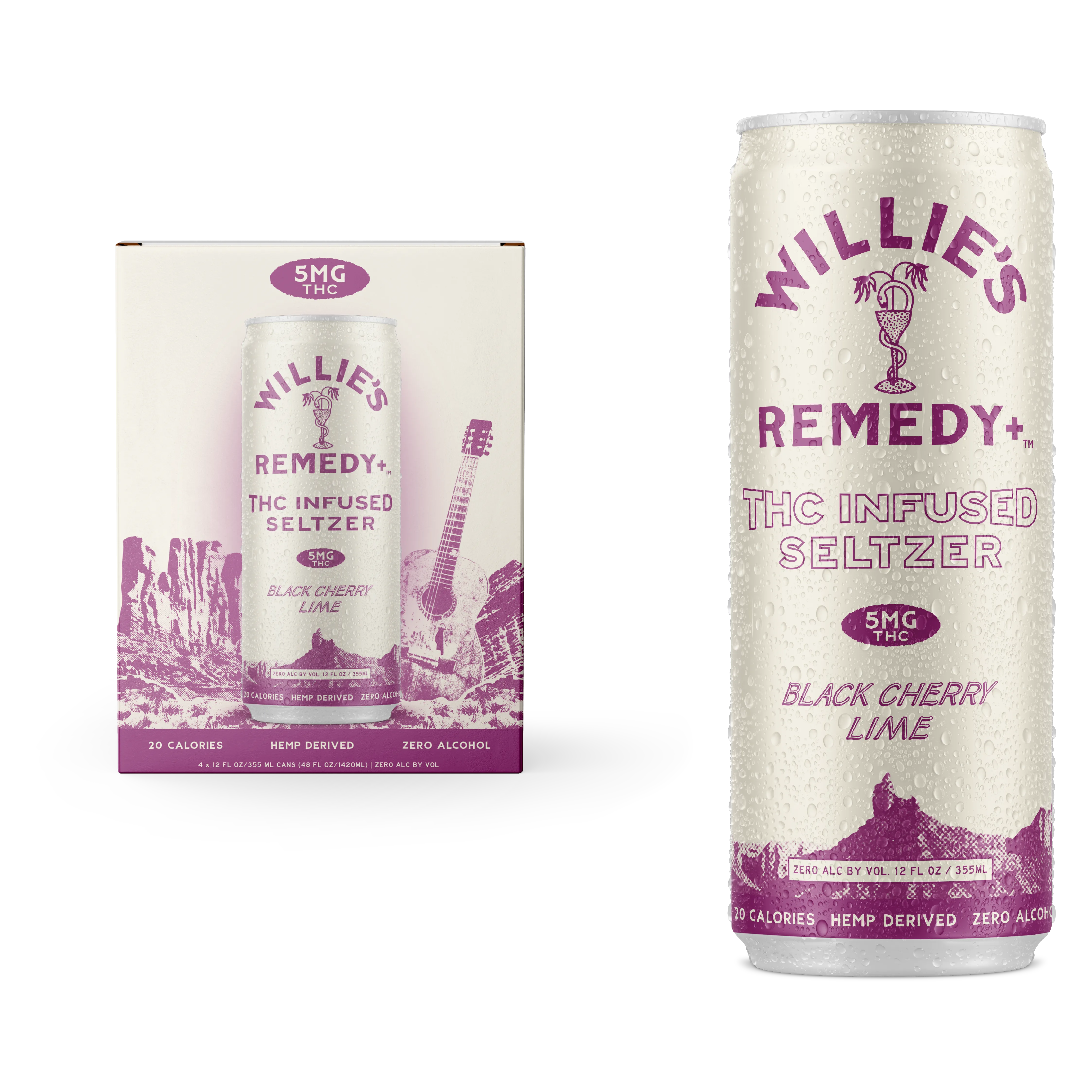 Willie's Remedy 5mg THC Black Cherry Lime Seltzer 4pk Can