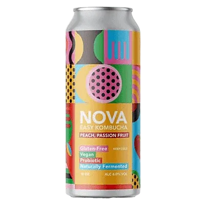 NOVA Easy Kombucha Peach Passion Fruit Single 16oz Can