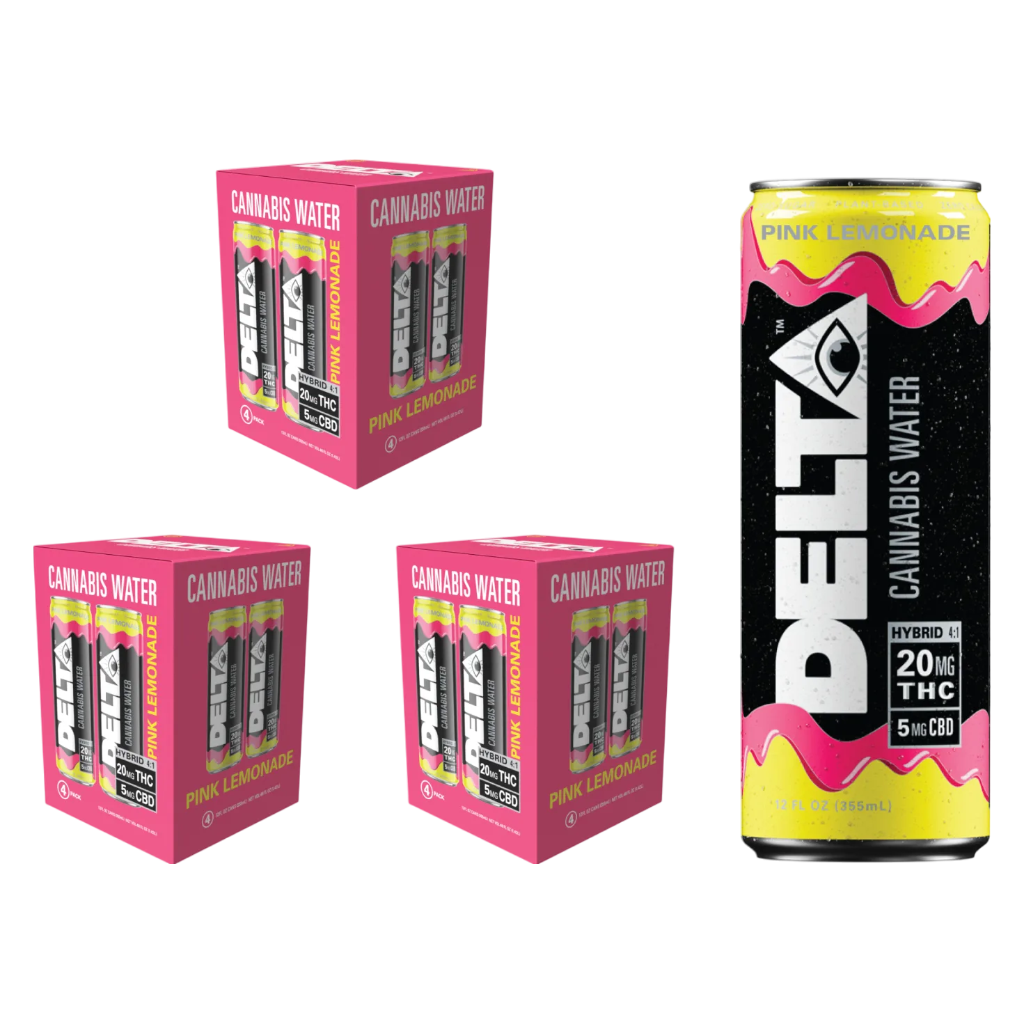 Delta 20mg THC Pink Lemonade Cannabis Water 12pk Can