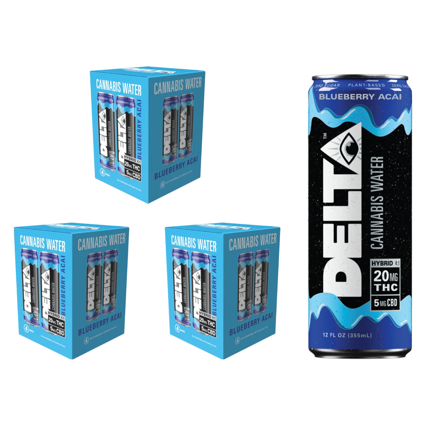 Delta 20mg THC Blueberry Acai Cannabis Water 12pk Can