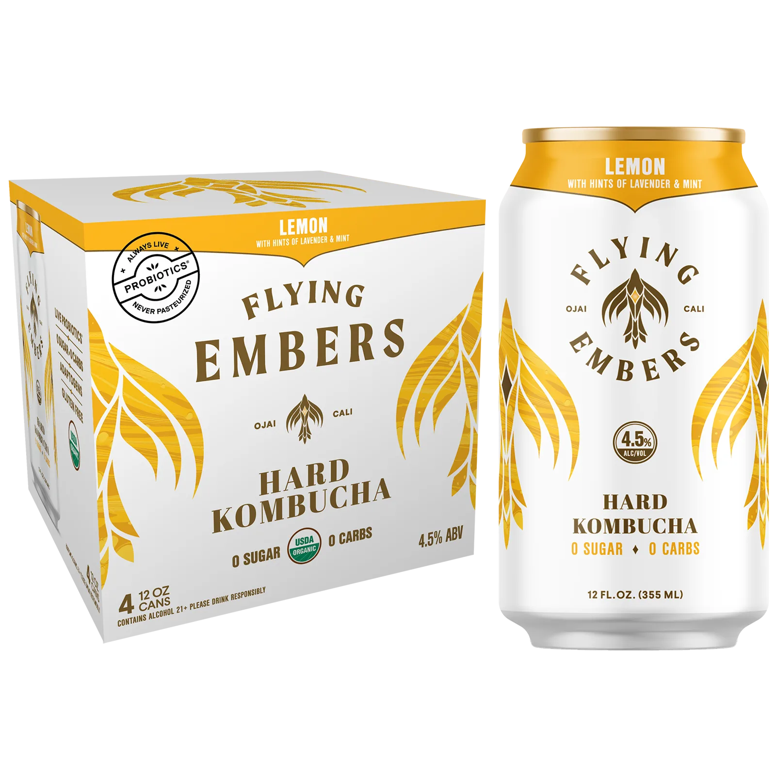 Flying Embers Lemon Orchard Hard Kombucha 4pk 12oz Can 4.5% ABV