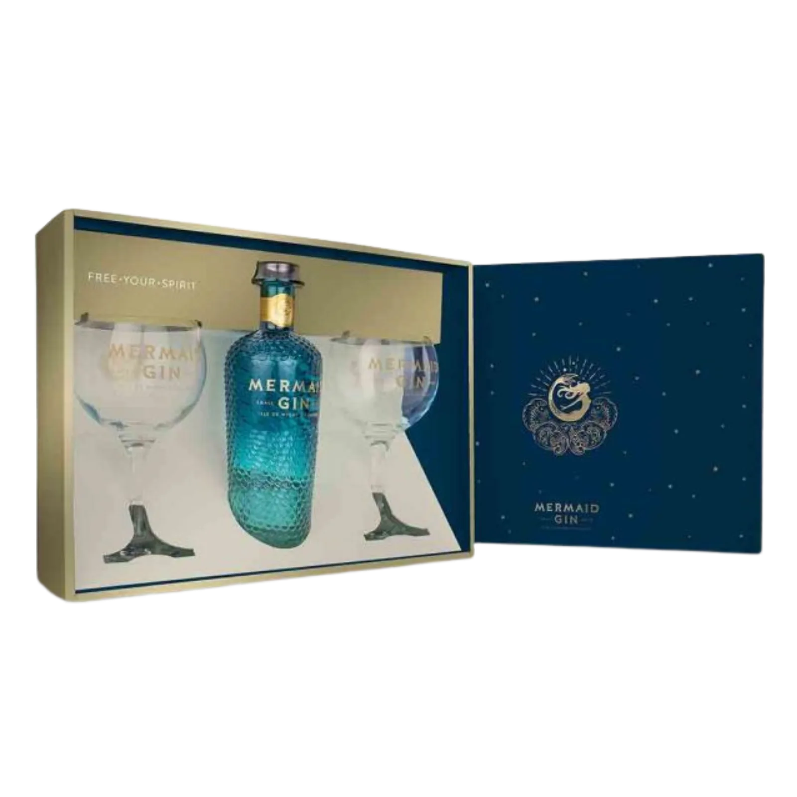 Mermaid 42% Abv Gin with Pair of Coppa Gin Glasses Gift Sets