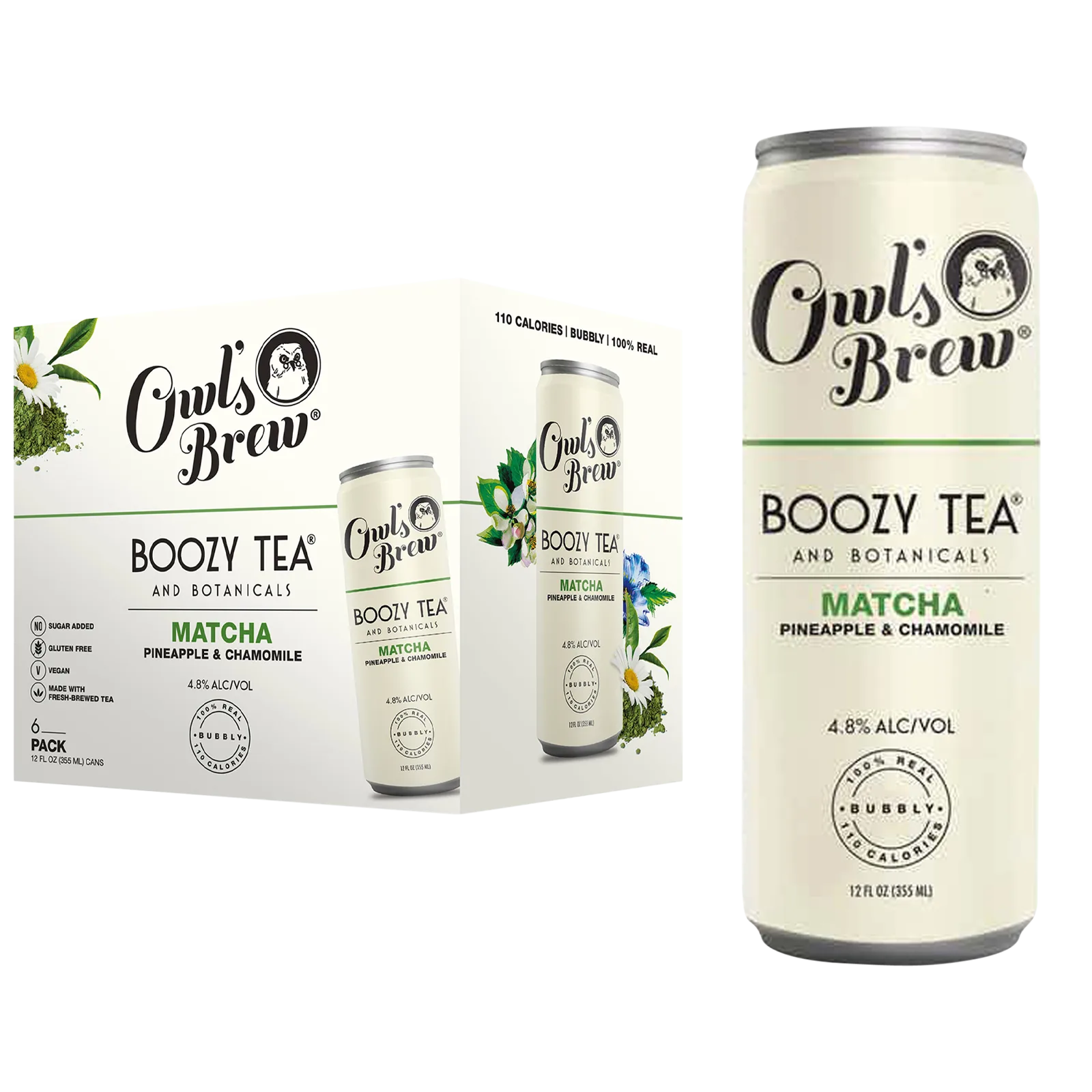Owl's Brew Boozy Tea Matcha Pineapple and Chamomile 6Pk Can