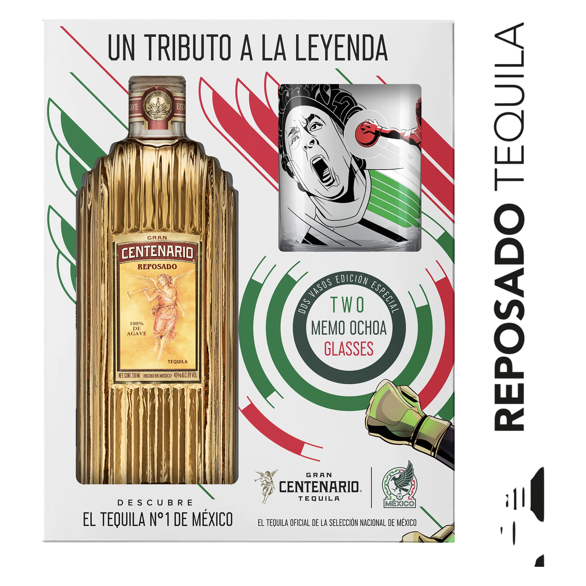 Gran Centenario Reposado with 1 Mexican National Team and 1 Club America Glasses Tequila (80 Proof