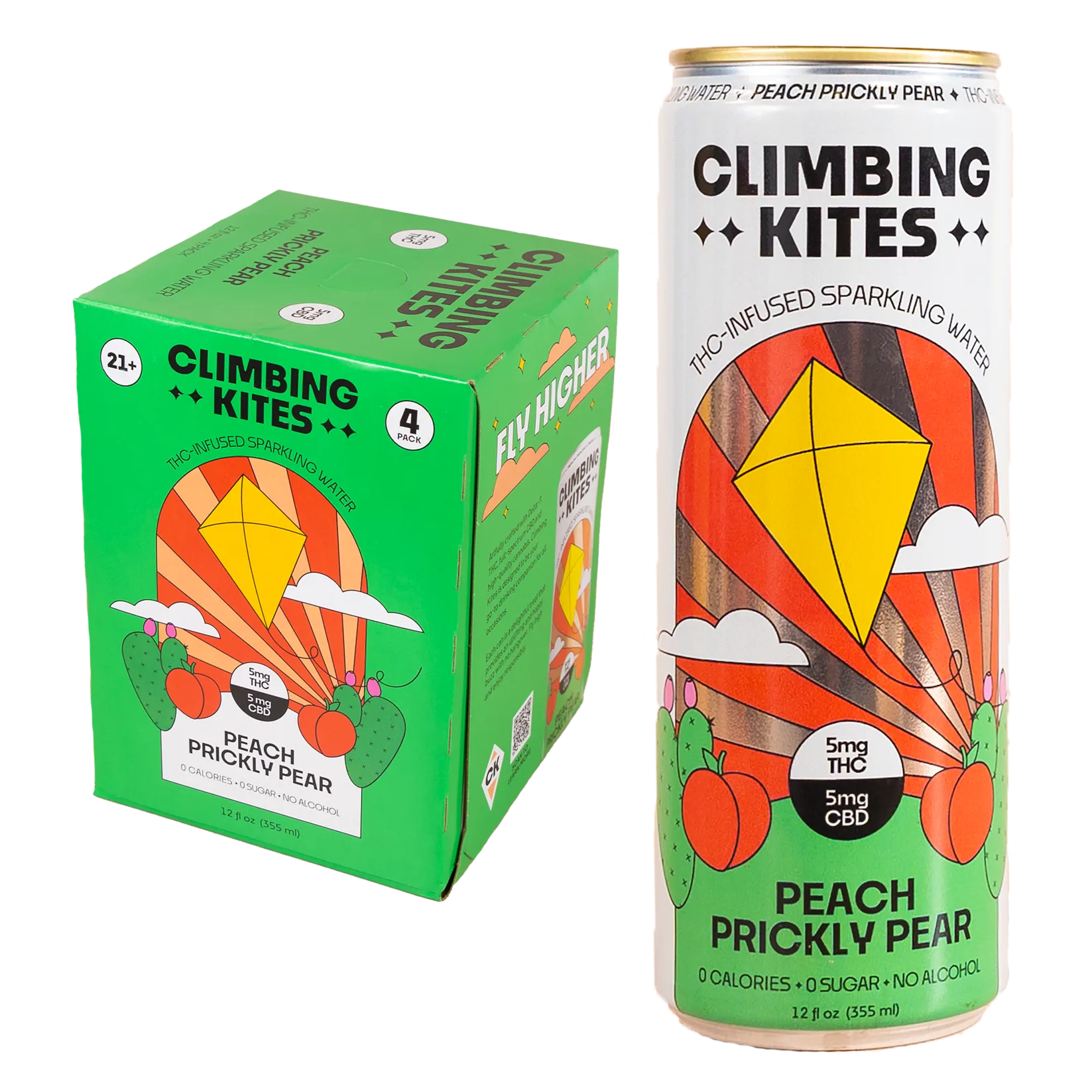 Climbing Kites Peach Prickly Pear 5mg THC Sparkling Water 4pk Can- XL