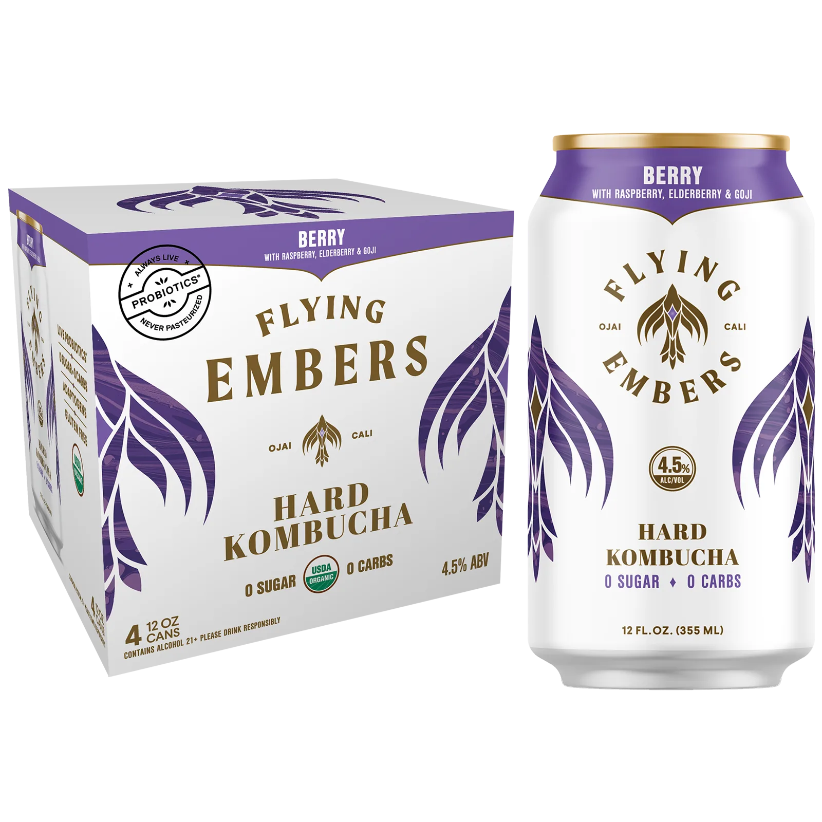 Flying Embers Ancient Berry Hard Kombucha 4pk 12oz Can 4.5% ABV