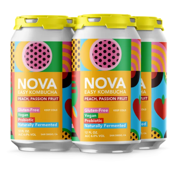 NOVA Kombucha Peach Passion FrEuit 4pk 12oz Can