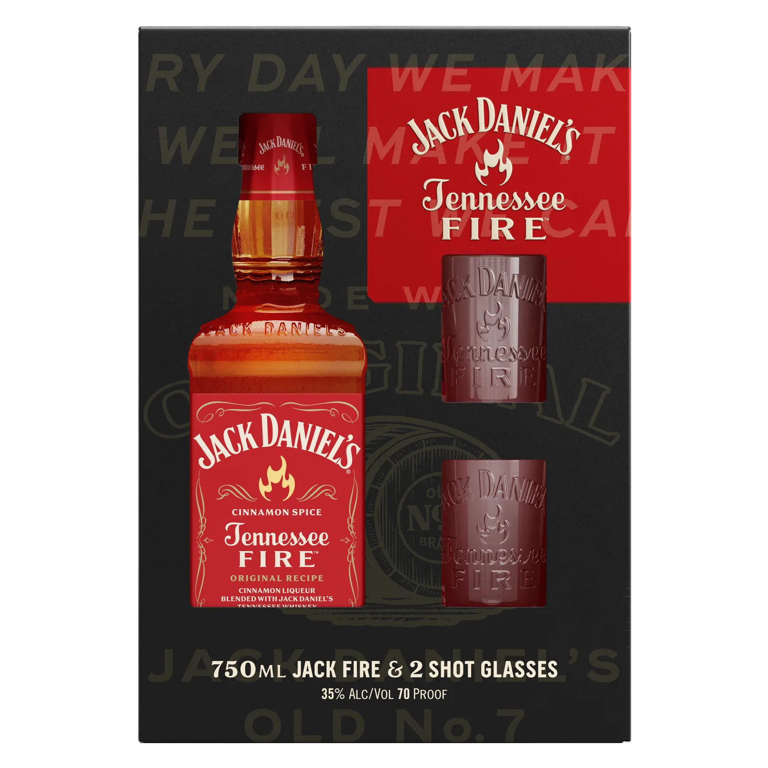 Jack Daniels Tennessee Fire Whiskey 2 Shot Glasses Gift Set