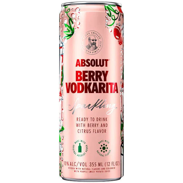 Absolut Vodka Berry Vodkarita Ready To Drink Cocktail 355Ml 4 Pack