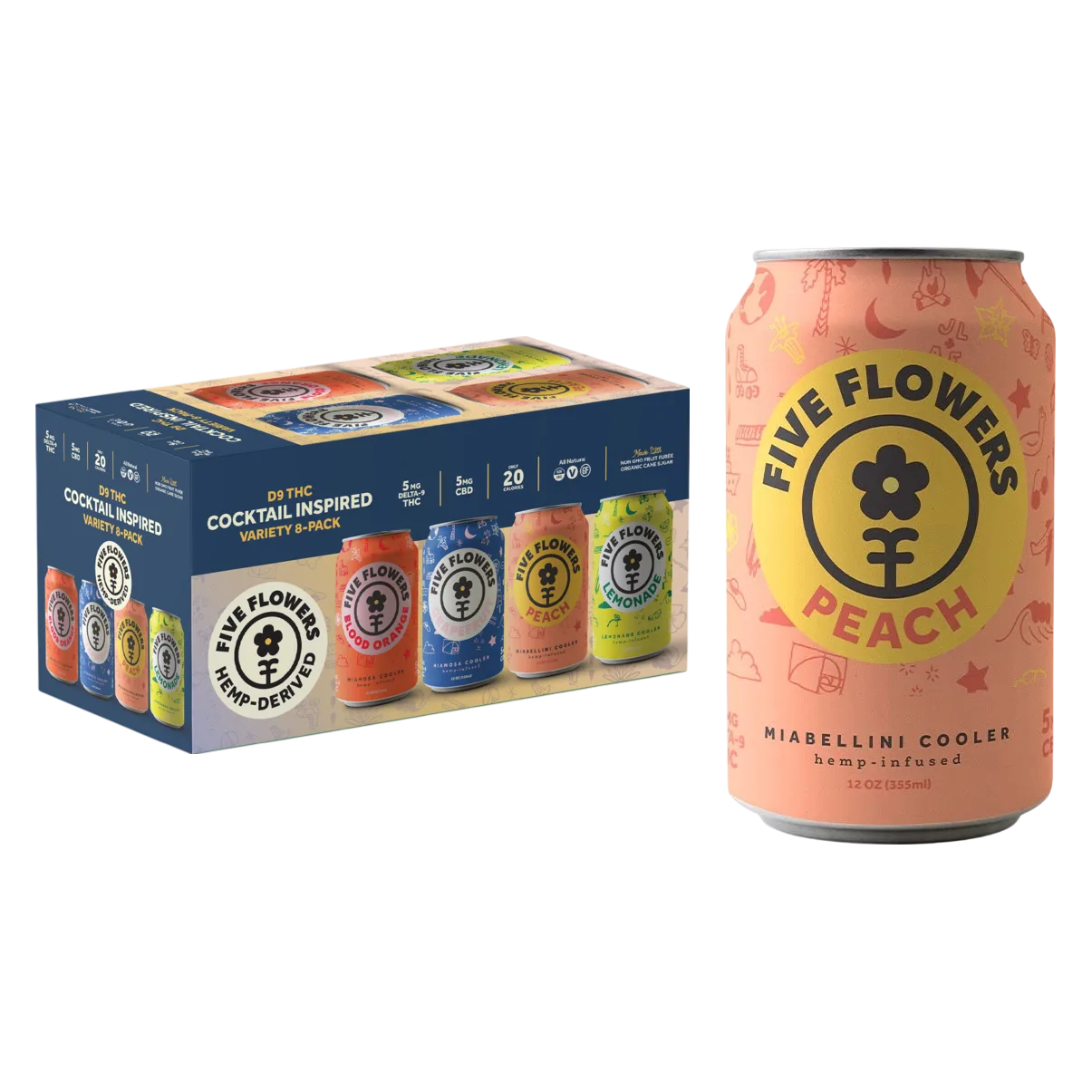 Five Flowers 5mg THC Variety Pack 8pk Can