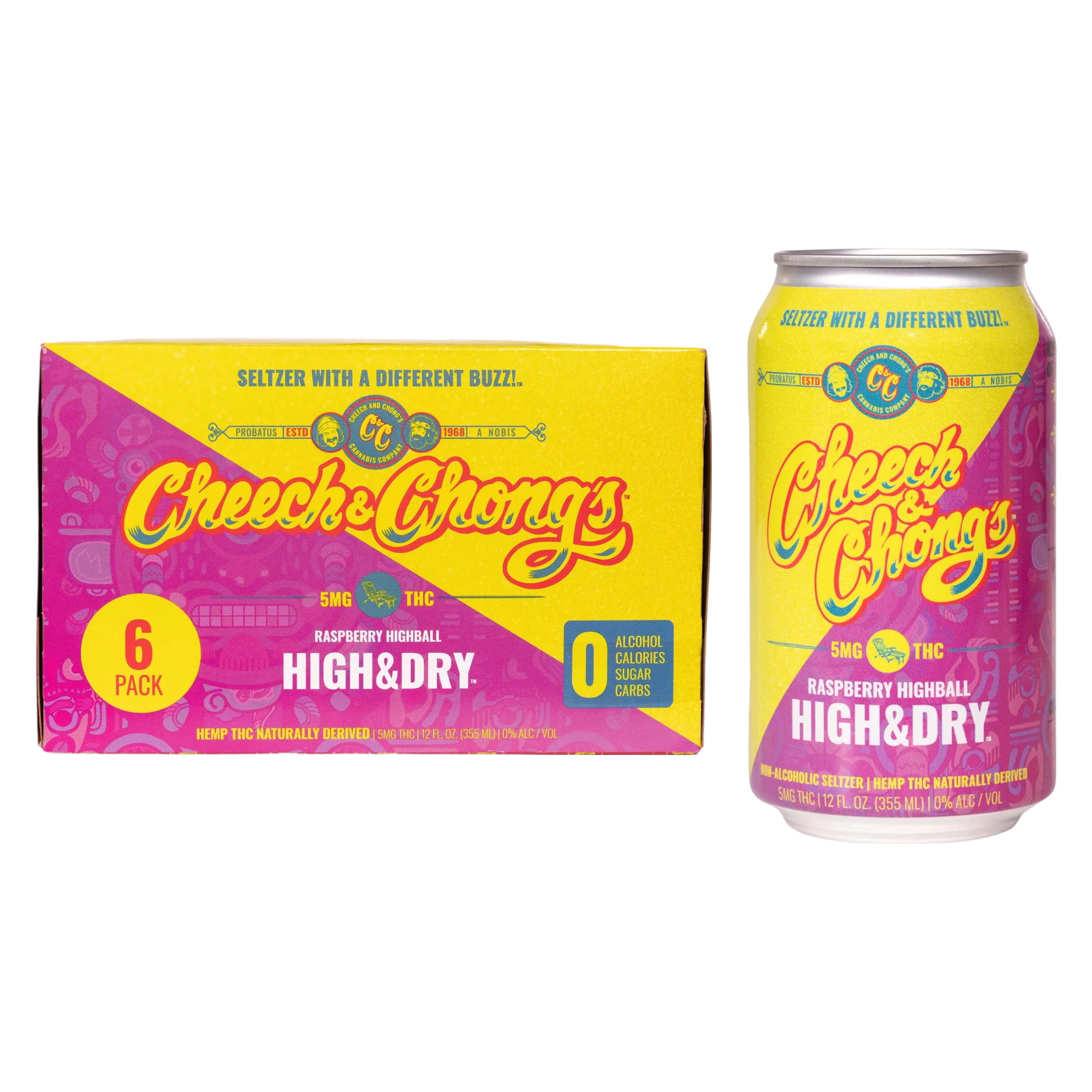 Cheech & Chong's 5mg THC High & Dry Raspberry Highball Seltzer 6pk Can