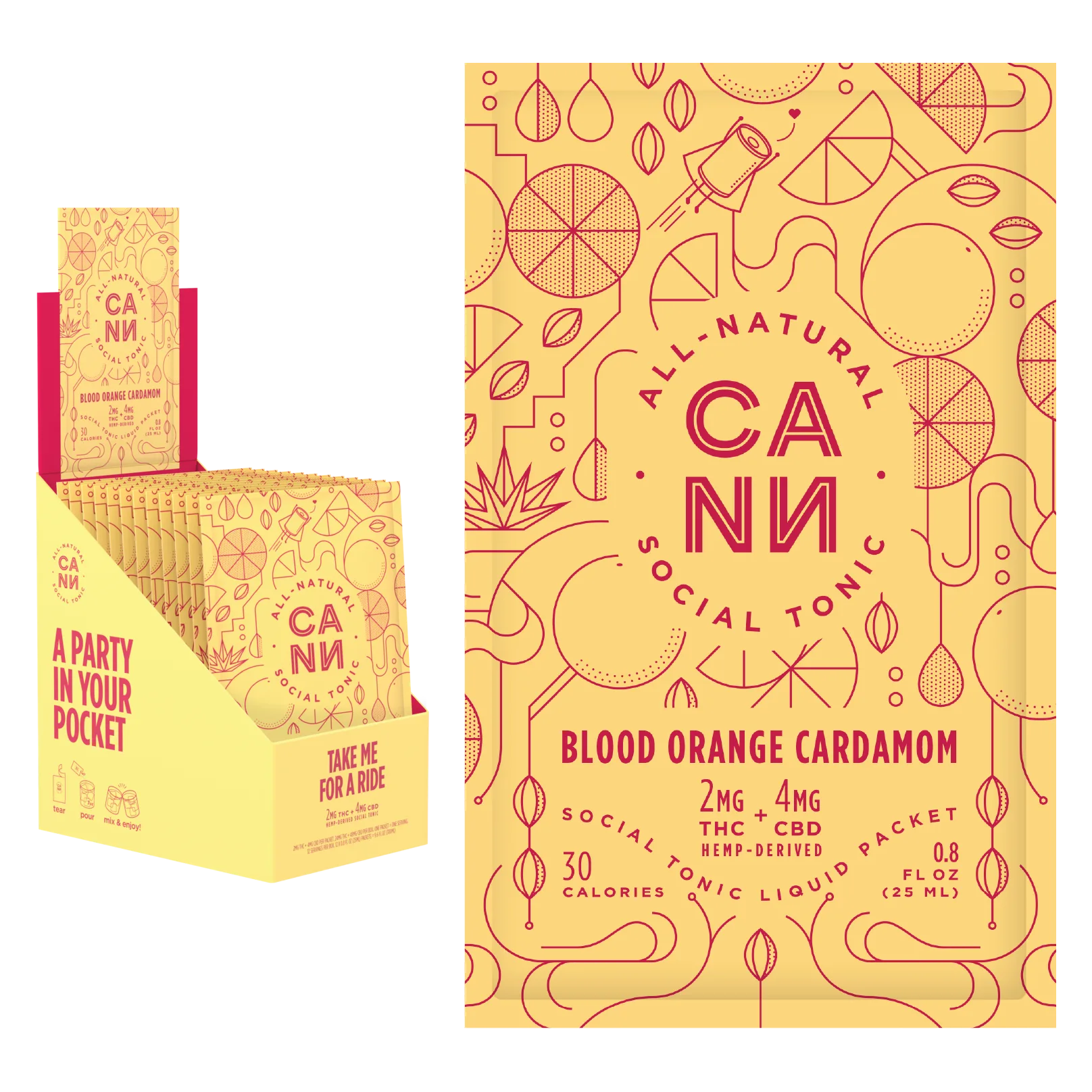Cann 2mg THC Blood Orange Cardamom Liquid Packets 12pk 0.8oz Box- XL