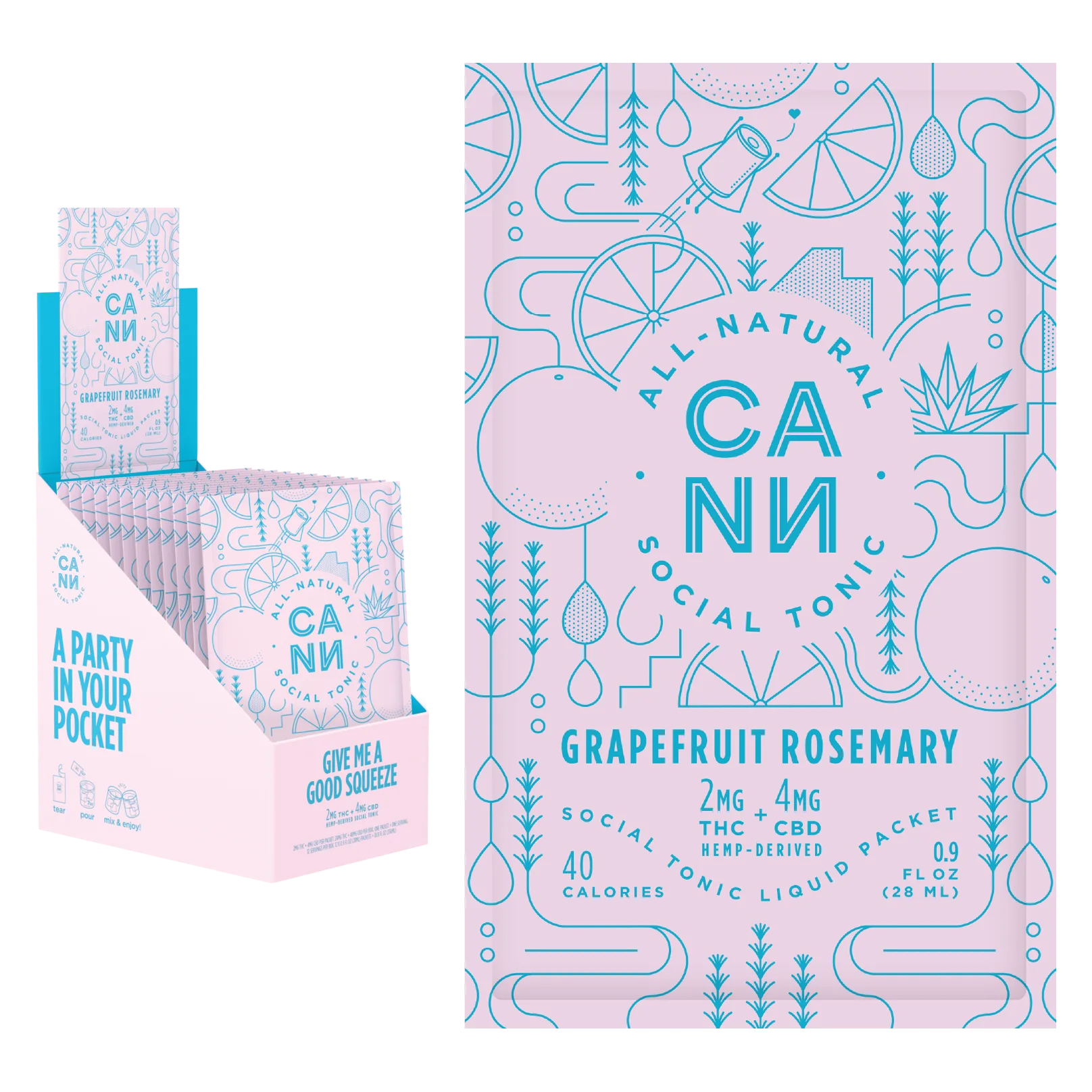 Cann 2mg THC Grapefruit Rosemary Liquid Packets 12pk 0.9oz Box- XL