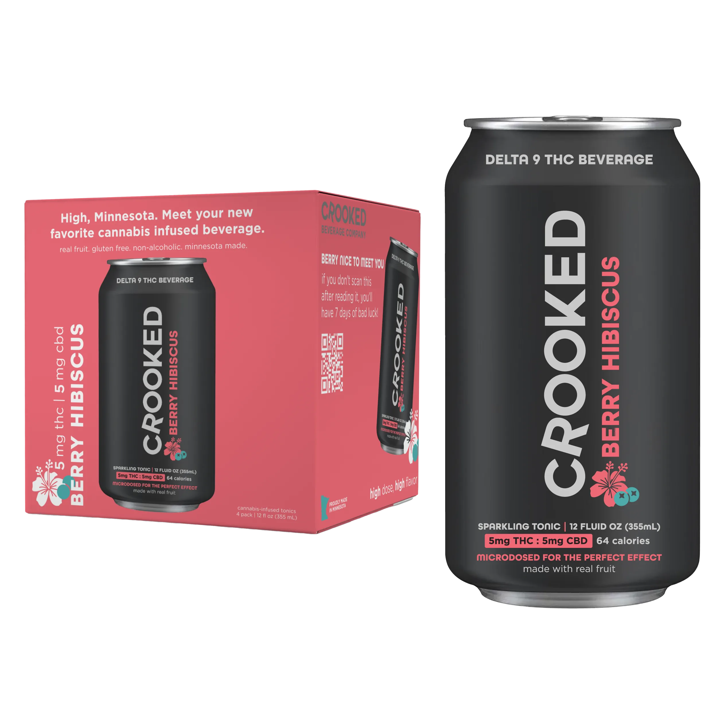 Crooked Beverage THC 5mg Berry Hibiscus 4pk Can
