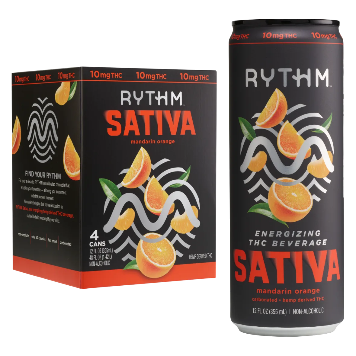 Rhythm Sativa 10mg THC Mandarin Orange 4pk Can