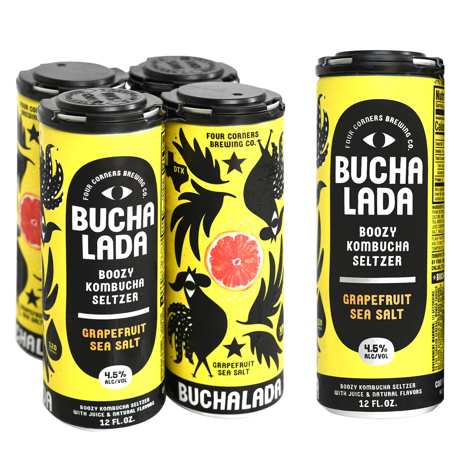 Four Corners Buchalada Grapefruit Seasalt Kombucha Seltzers 4pk 12oz Can 4.5% ABV