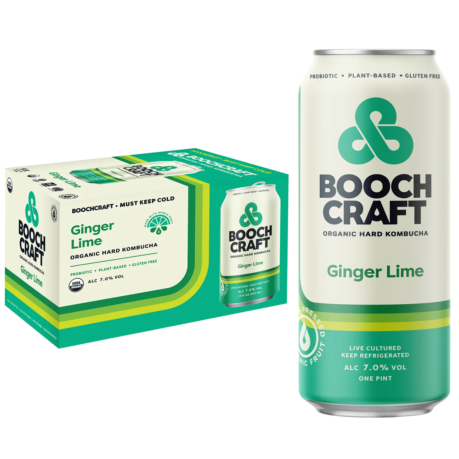 Boochcraft Kombucha Ginger Lime 6pk 12oz Can