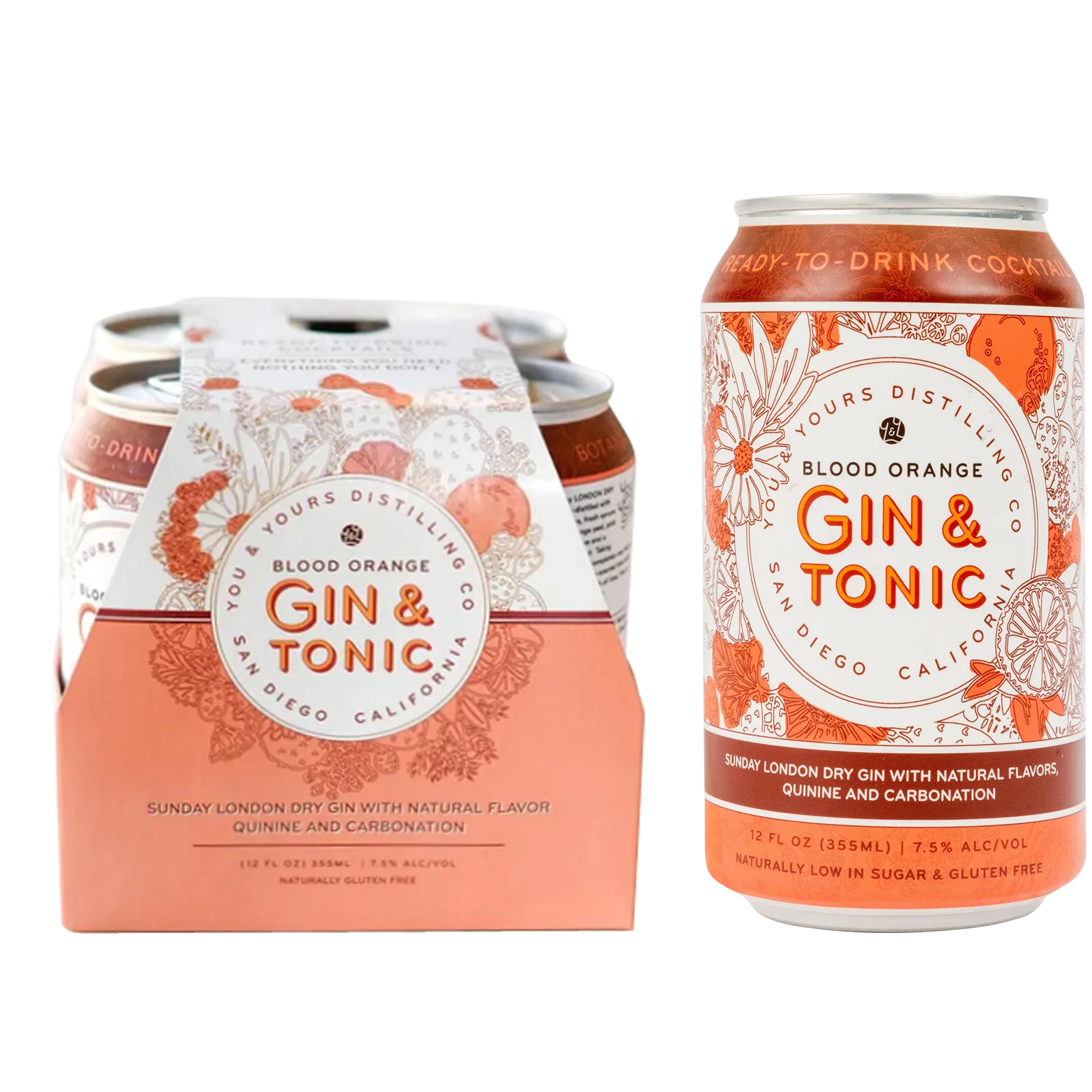 You & Yours Blood Orange Gin & Tonic 4Pk 355ml Can 7.5% ABV