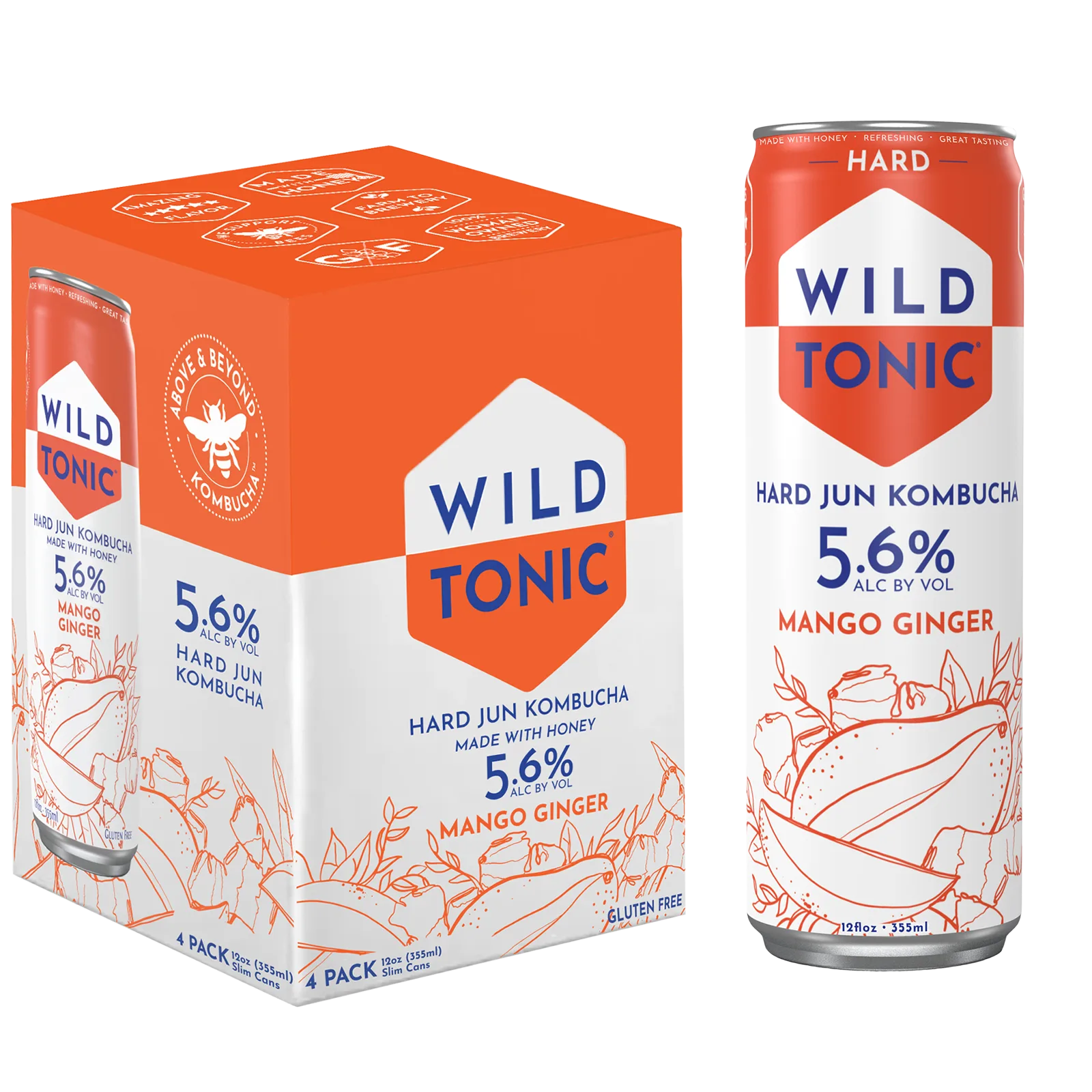 Wild Tonic Mango Ginger Hard Kombucha 4pk 12oz Can 5.6% ABV