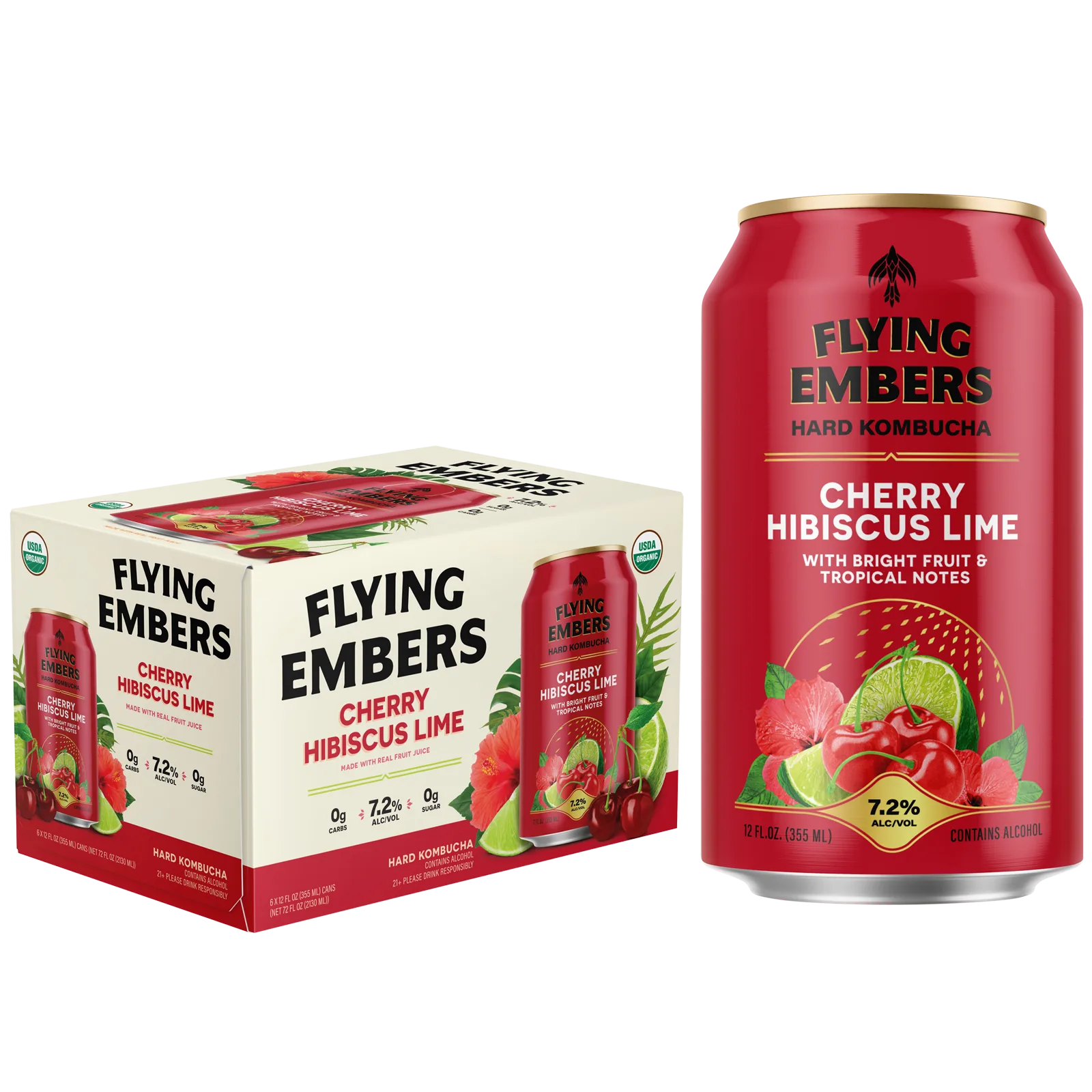 Flying Embers Cherry Hibiscus Lime Hard Kombucha 6pk 12oz 7.2% ABV