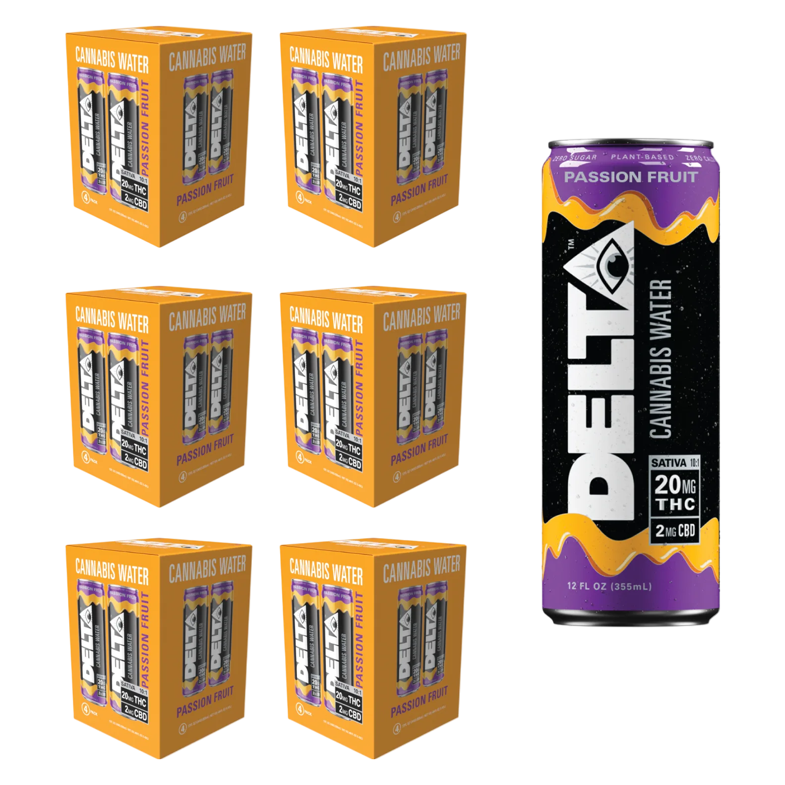 Delta 20mg THC Passion Fruit Cannabis Water 24pk Can