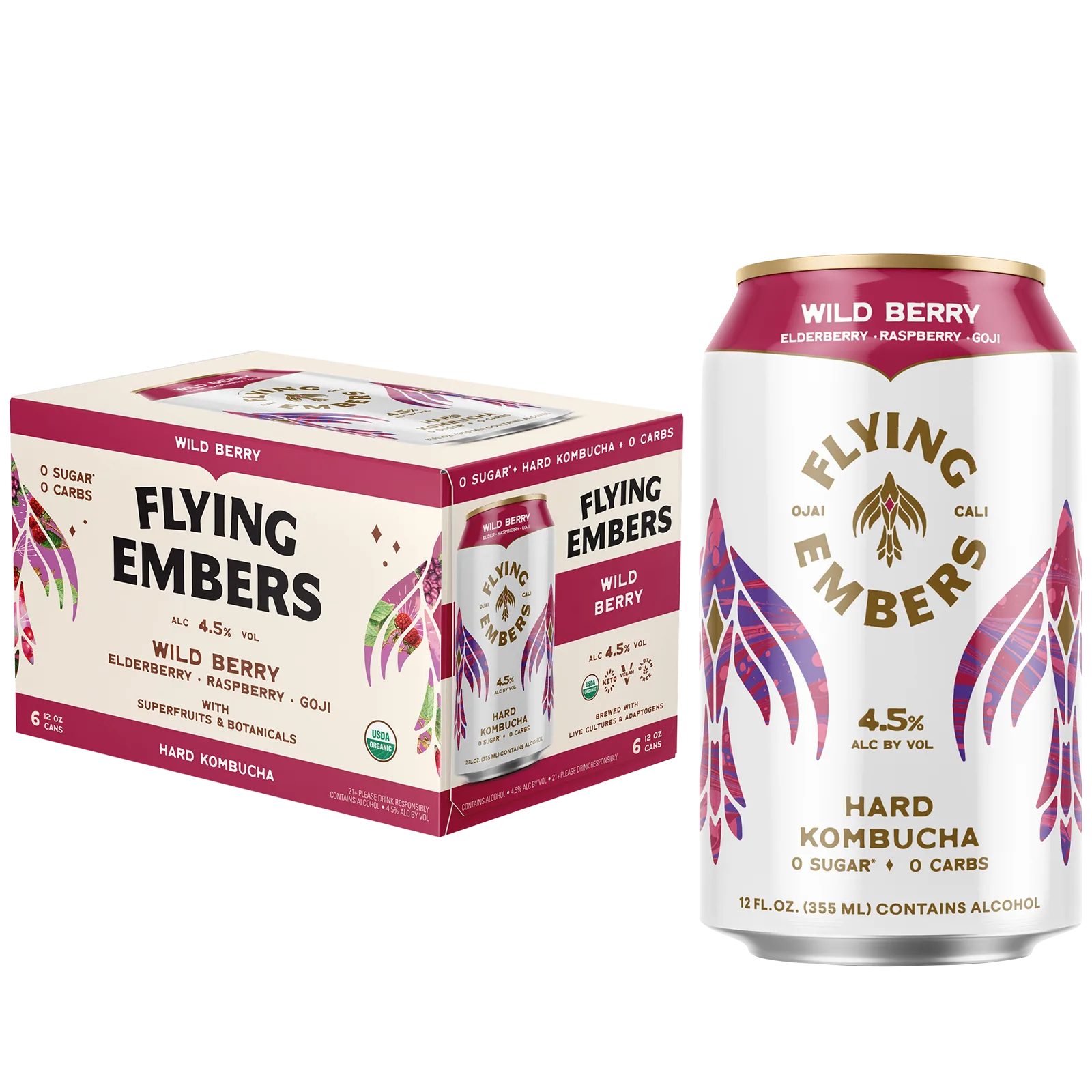 Flying Embers Wild Berry Hard Kombucha 6pk 12oz Can 4.5% ABV