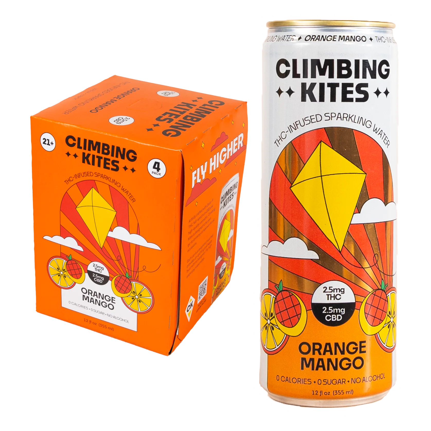 Climbing Kites Orange Mango 2.5mg THC Sparkling Water 4pk Can- XL
