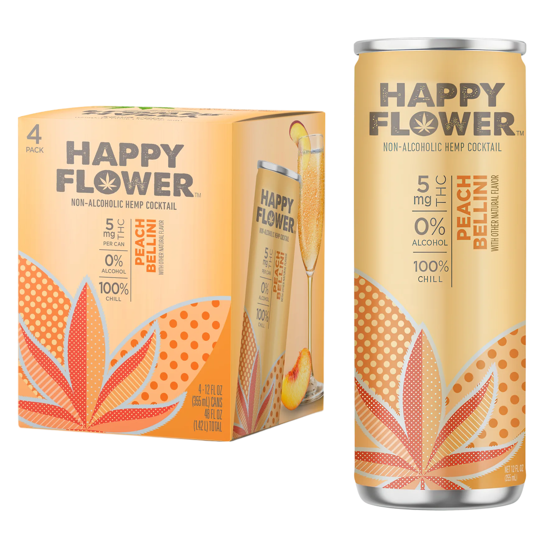 Happy Flower 5mg THC Peach Bellini 4pk Can