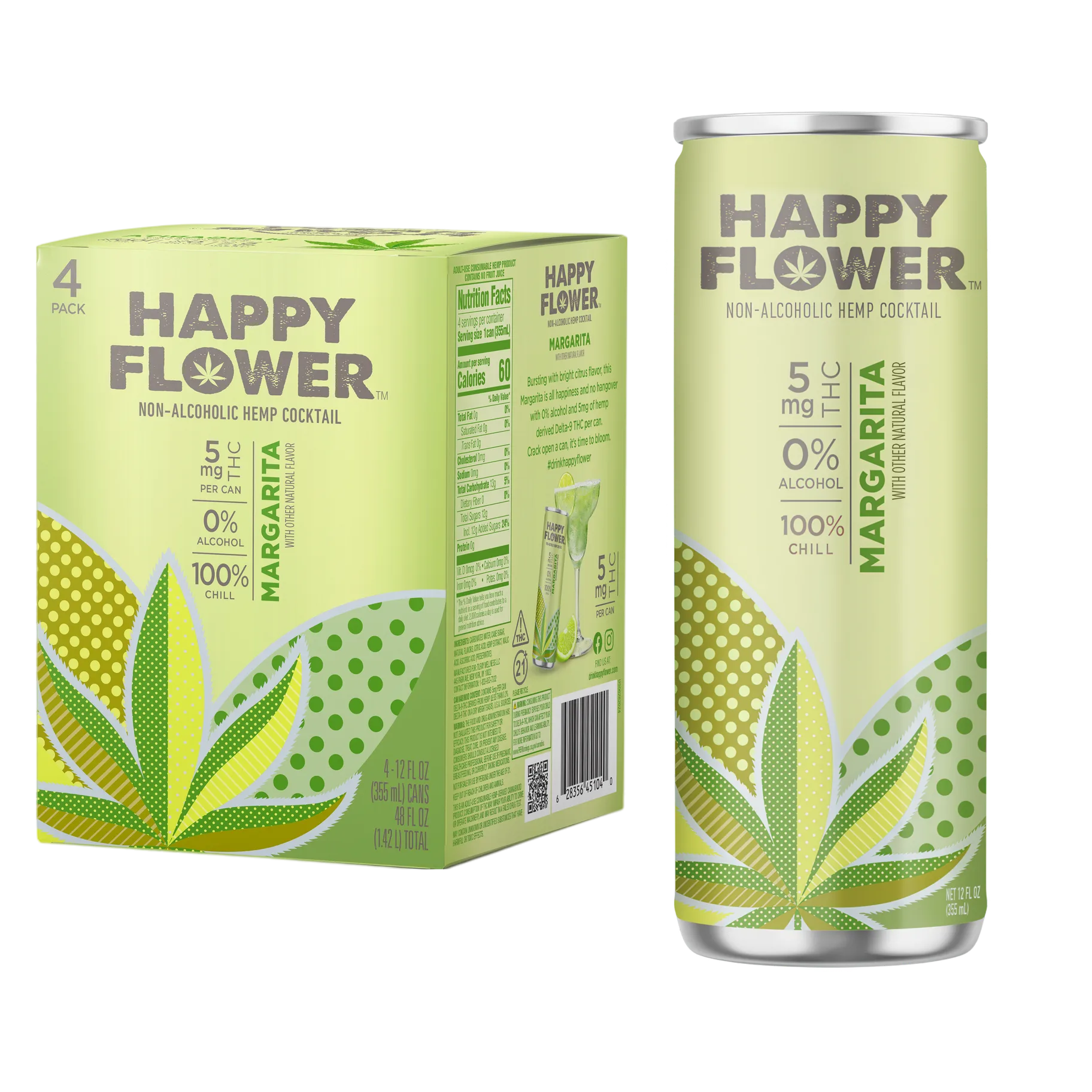 Happy Flower 5mg THC Margarita 4pk Can