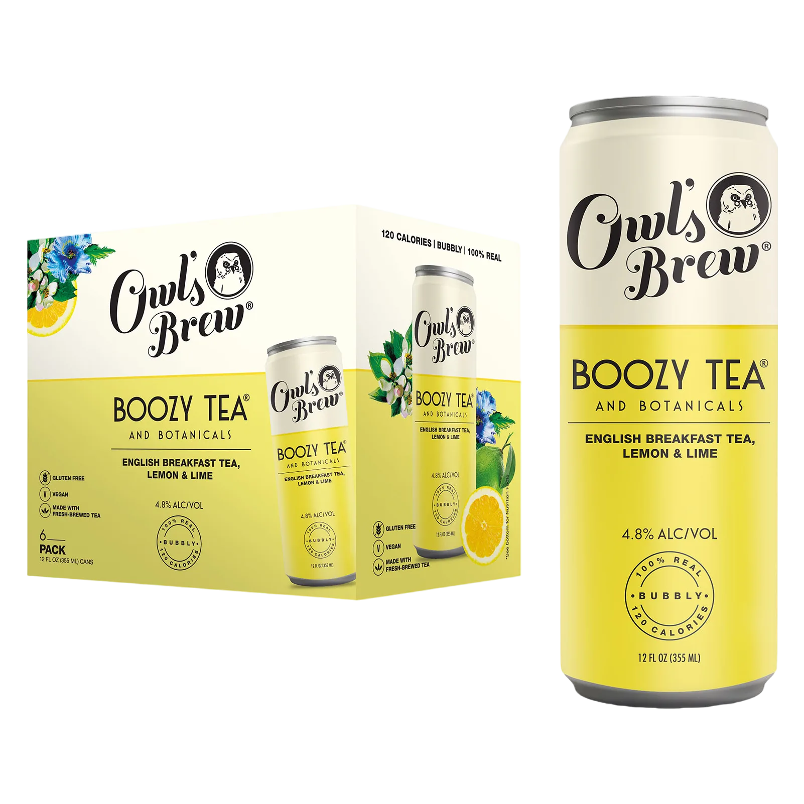 Owl's Brew Yellow Boozy Tea 6pk 12oz Can 4.8% ABV