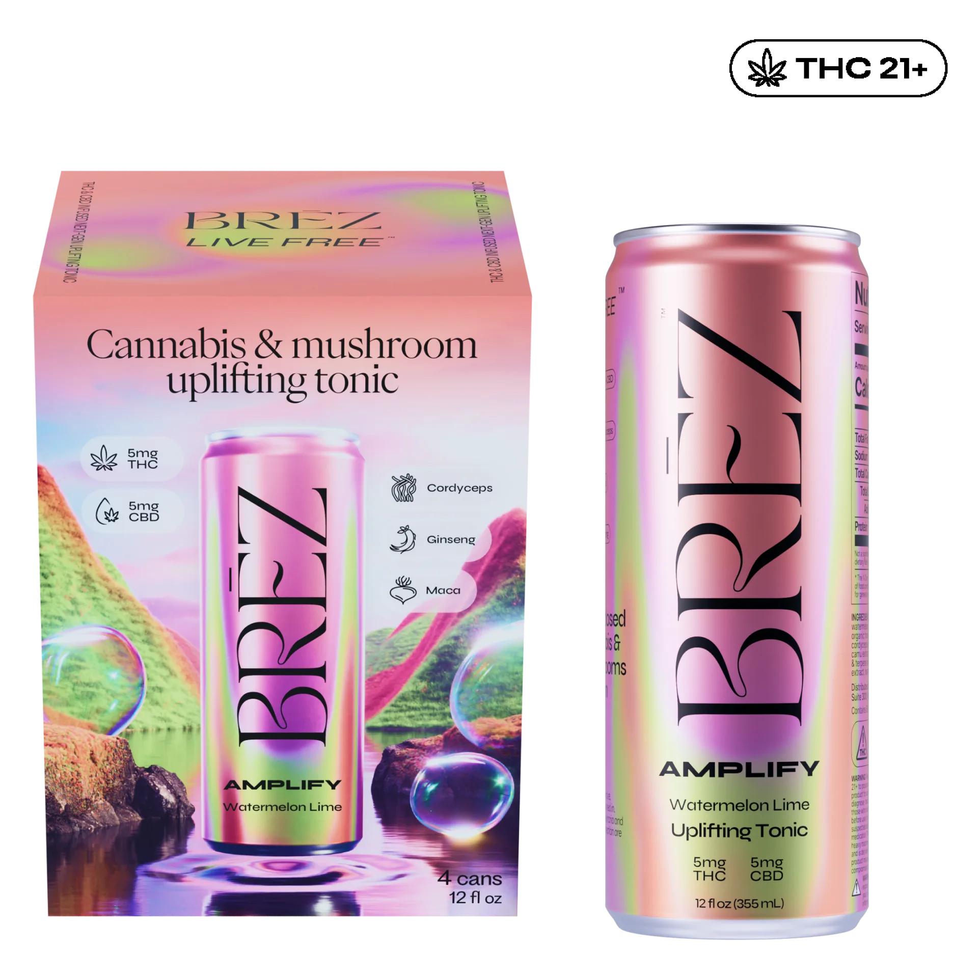 BREZ 5mg THC Amplify Watermelon Lime THC Tonic 4pk Can