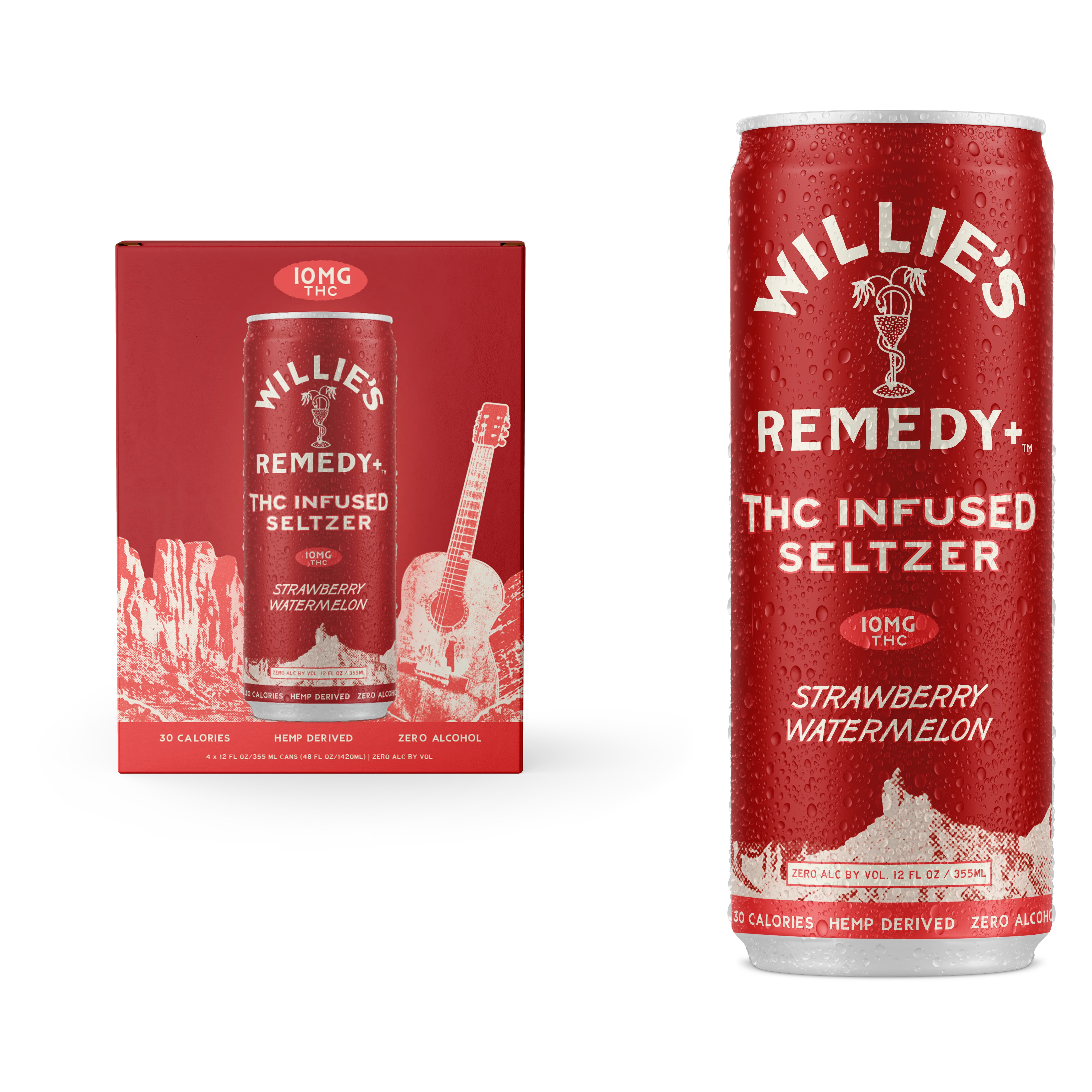 Willie's Remedy 10mg THC Strawberry Watermelon Seltzer 4pk Can