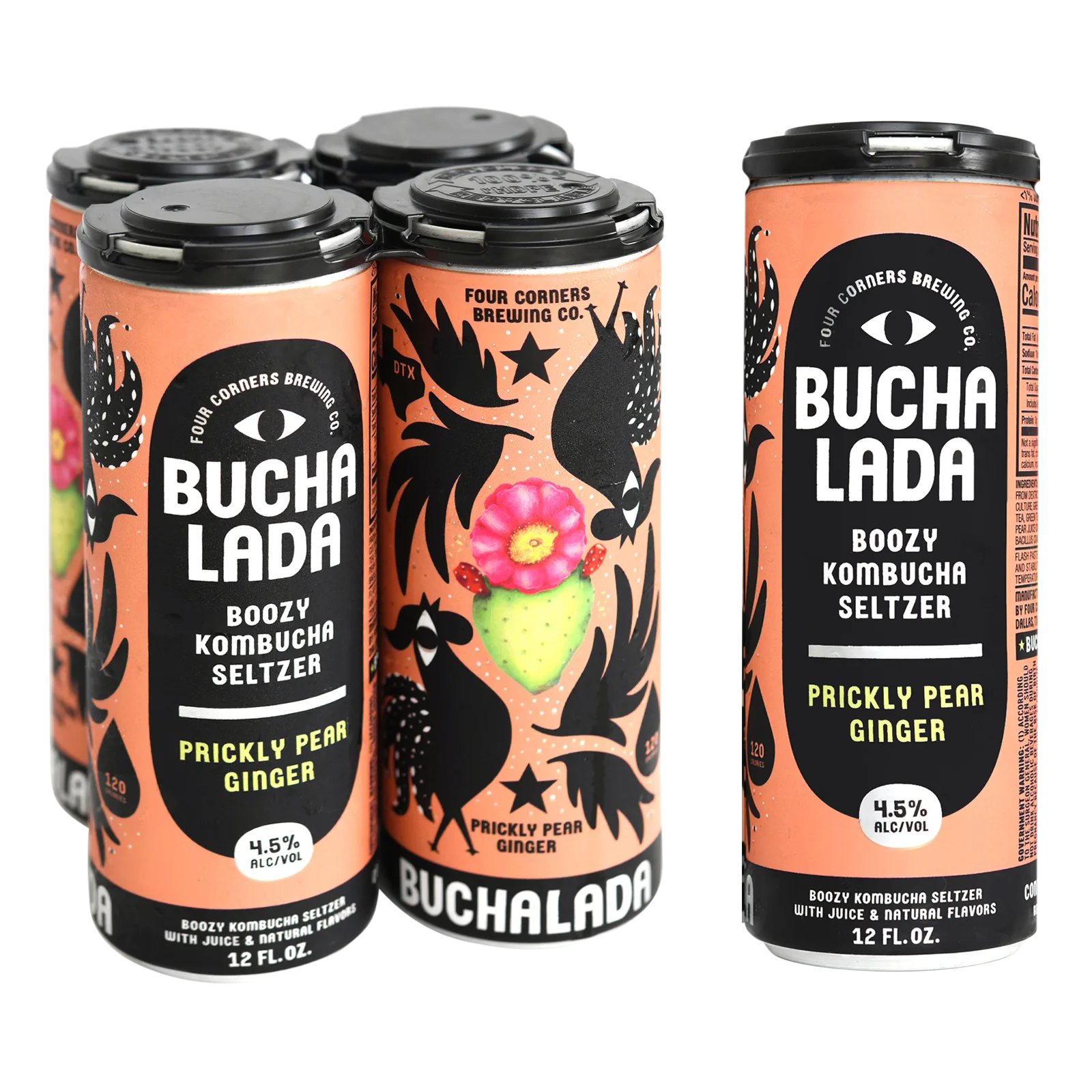 Four Corners Buchalada Prickly Pear Ginger Kombucha Seltzer 4pk 12oz Can 4.5% ABV