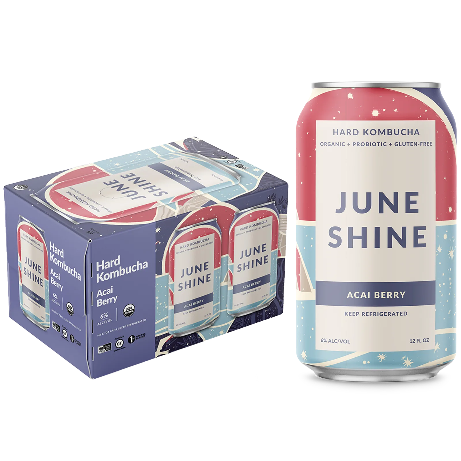JuneShine Acai Berry Kombucha Hard Kombucha 6pk 12oz Can 6.0% ABV