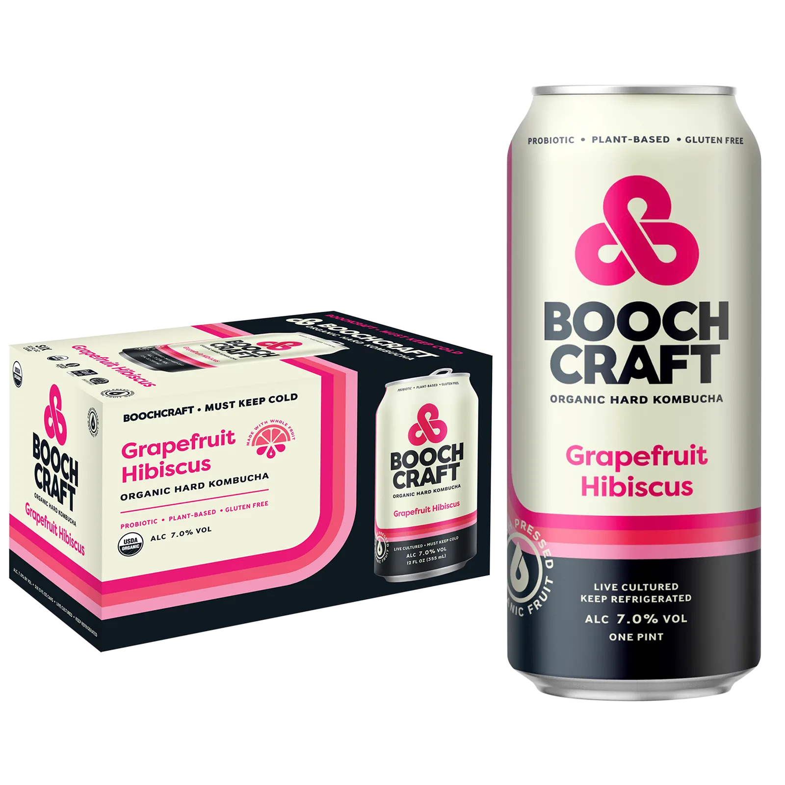 Booch Craft Kombucha Grapefruit Hibiscus 6pk 12oz Can