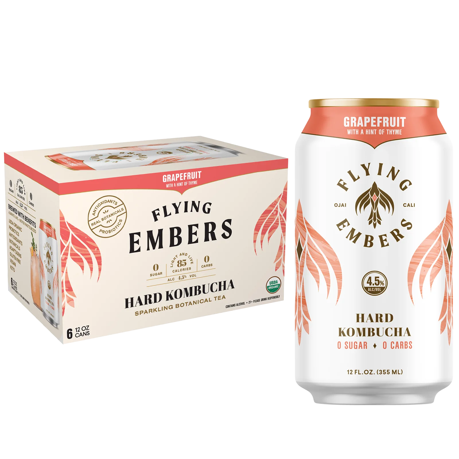 Flying Embers Grapefruit Hard Kombucha 6pk 12oz Can 4.5% ABV