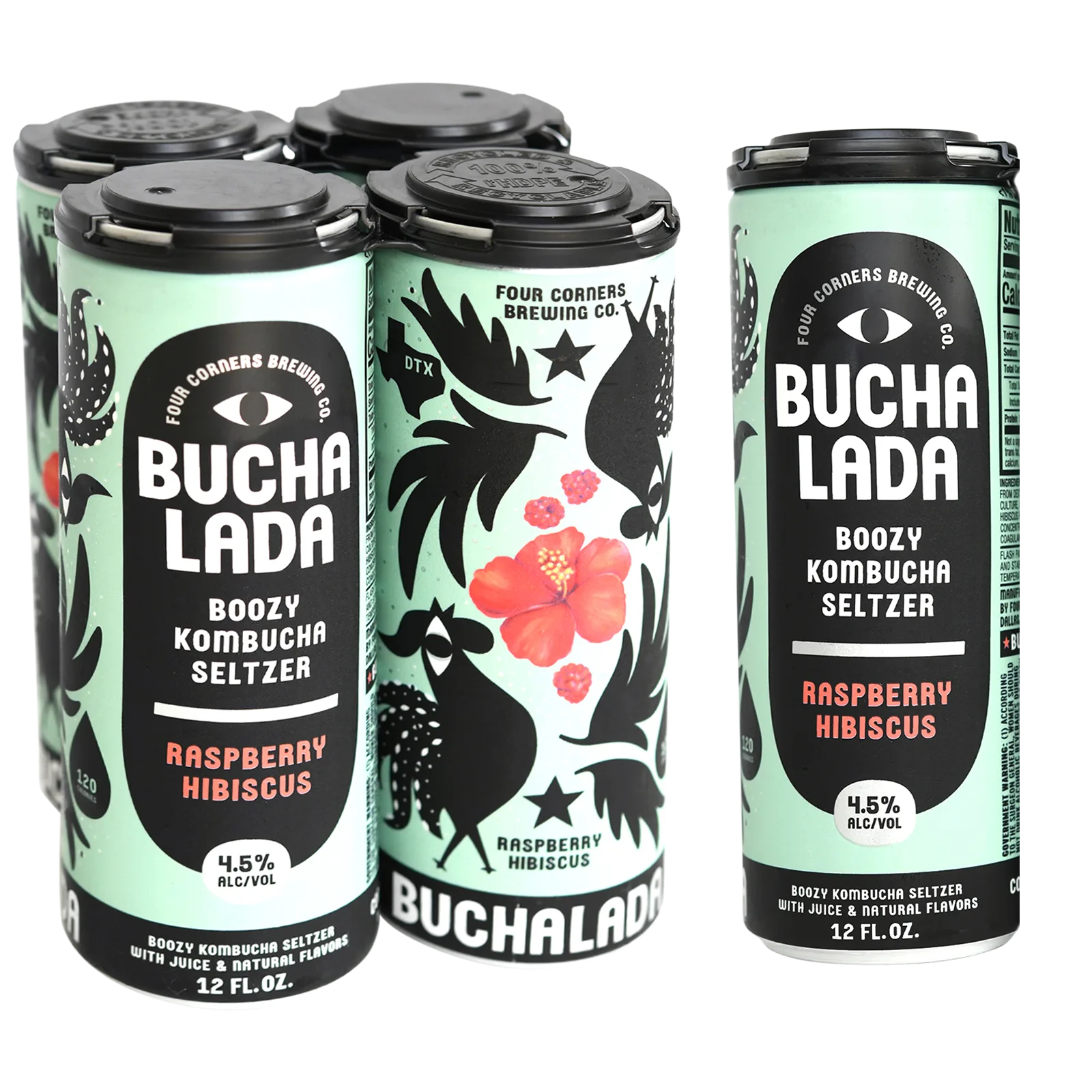 Four Corners Buchalada Raspberry Hibiscus Kombucha Seltzer 4pk 12oz Can 4.5% ABV
