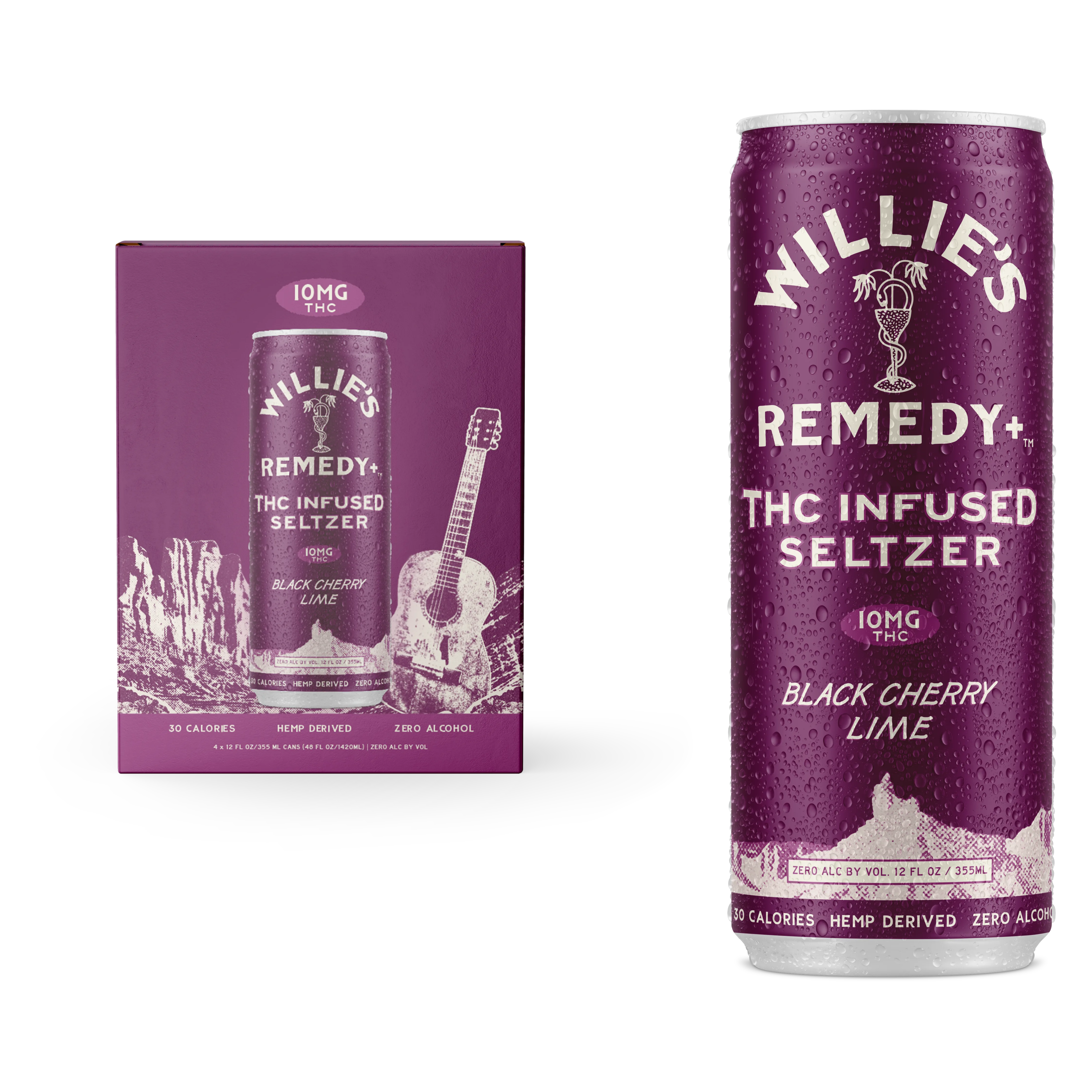 Willie's Remedy 10mg THC Black Cherry Lime Seltzer 4pk Can