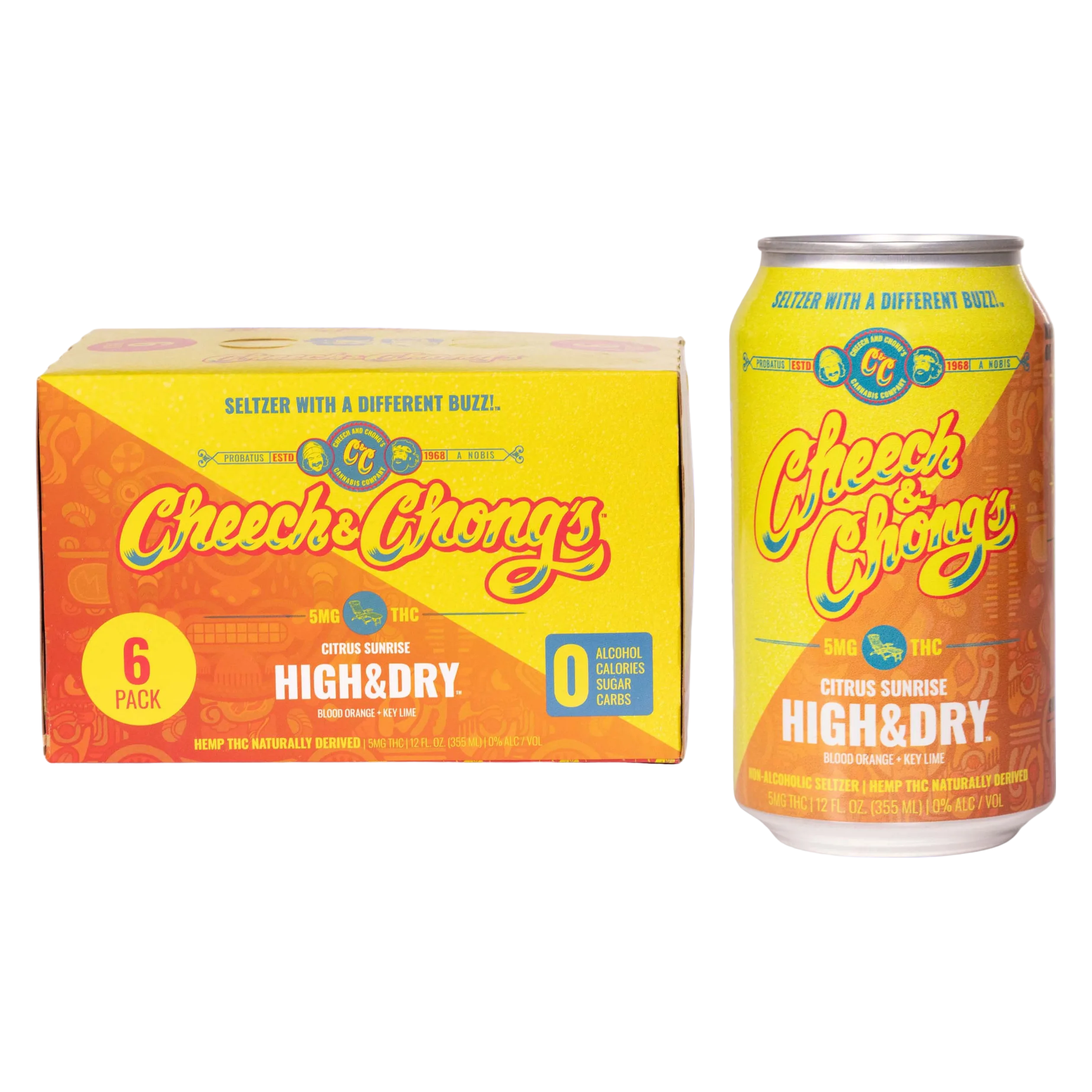 Cheech & Chong's 5mg THC High & Dry Citrus Sunrise Seltzer 6pk Can