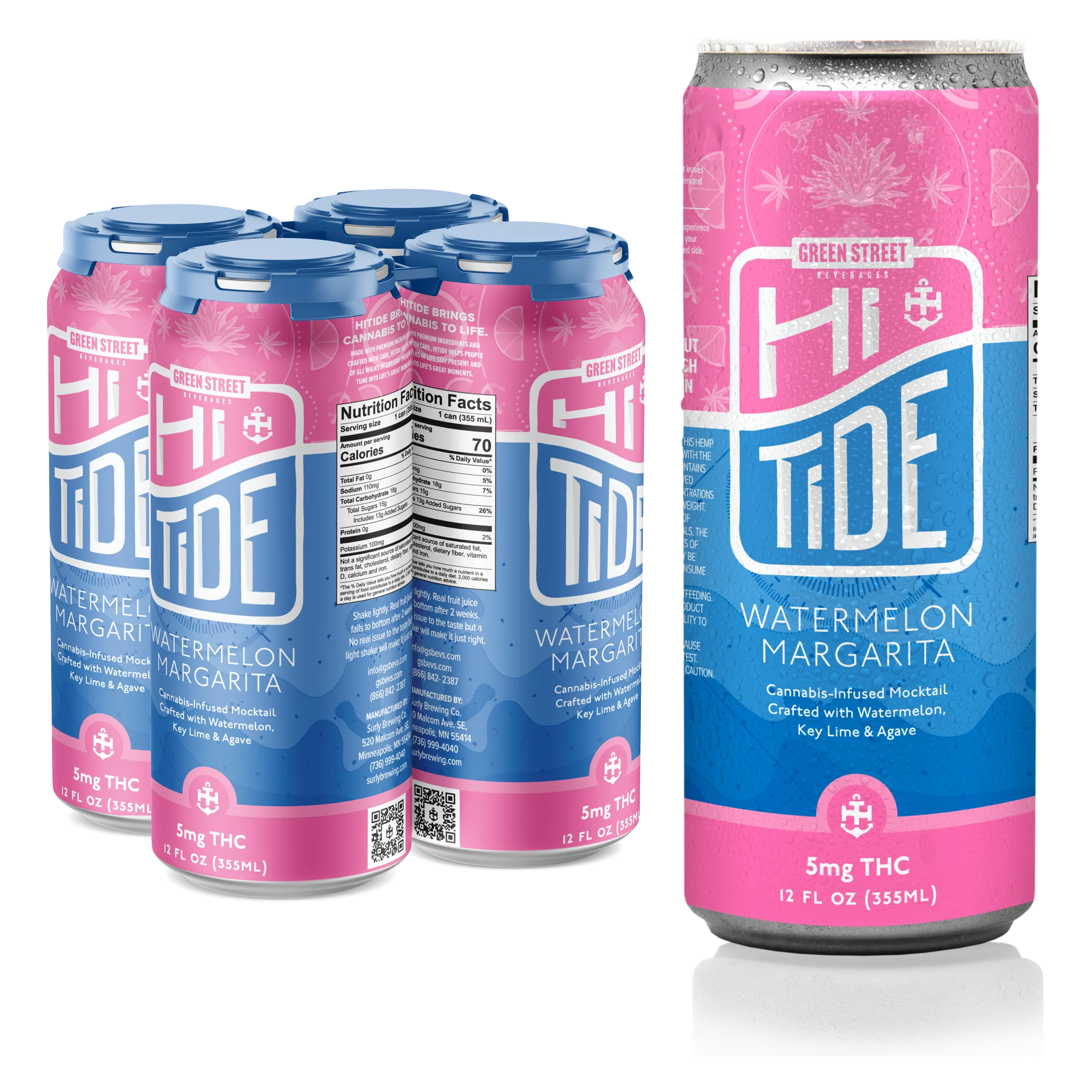 HiTide 5mg THC Watermelon Margarita 4pk Can