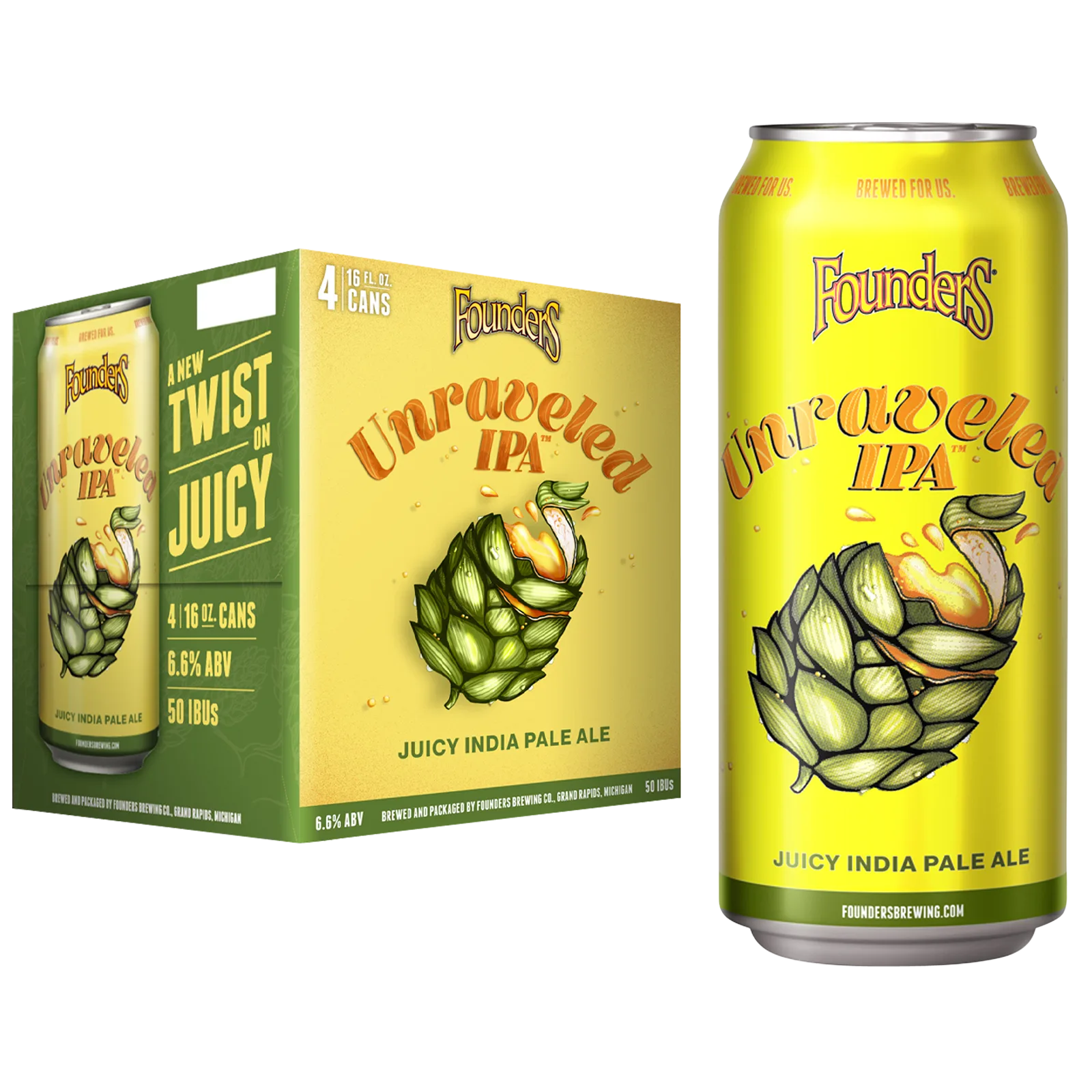 Founders Unraveled Juicy IPA 4pk 16oz Can 6.6% ABV