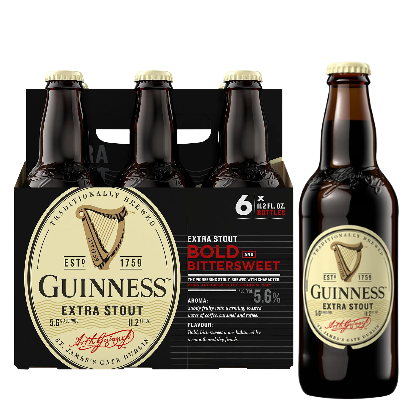 Guinness Extra Stout 6pk 11.2oz Btl 5.6% ABV