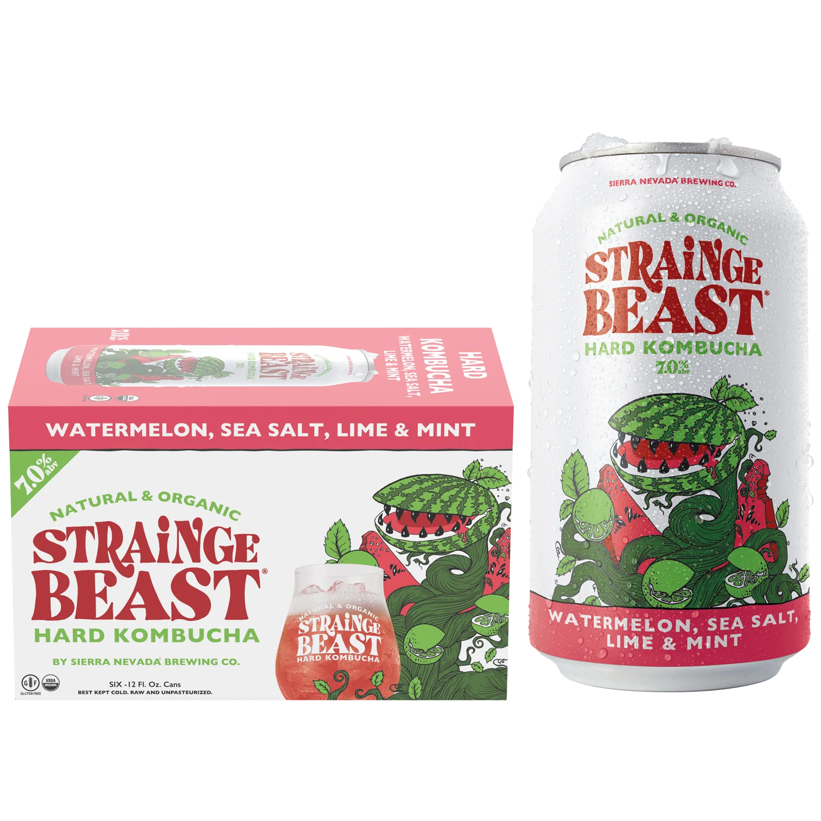 Strainge Beast Watermelon Sea Salt Lime Mint Kombucha 6pk 12oz