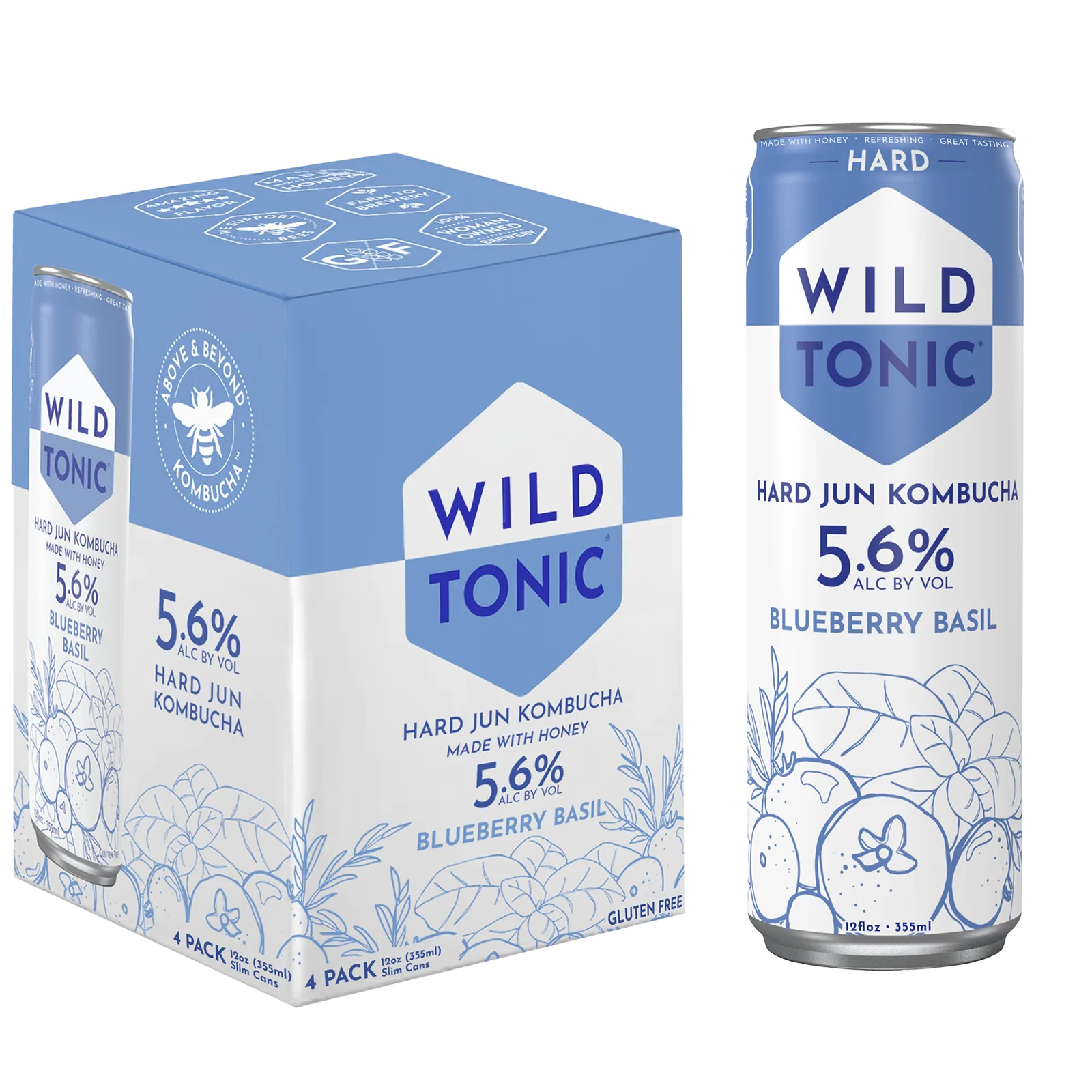 Wild Tonic Blueberry Basil Hard Kombucha 4pk 12oz Can 5.6% ABV