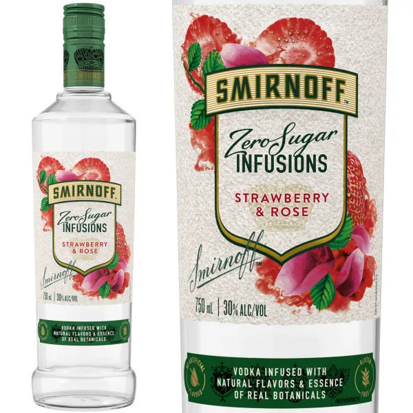 Smirnoff Infusions Zero Sugar Strawberry And Rose Vodka 750Ml