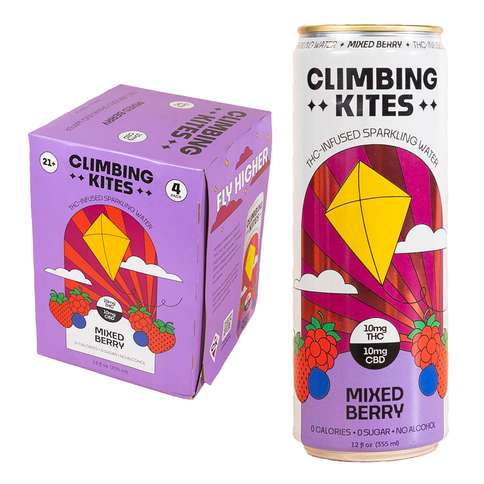 Climbing Kites Mixed Berry 10mg THC Sparkling Water 4pk Can- XL