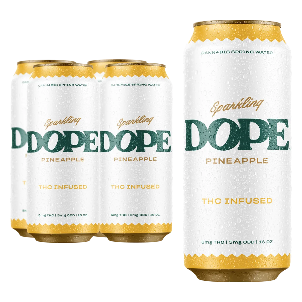 DOPE Sparkling Spring Water Pineapple 5mg THC 5mg CBD 4pk 16oz Can