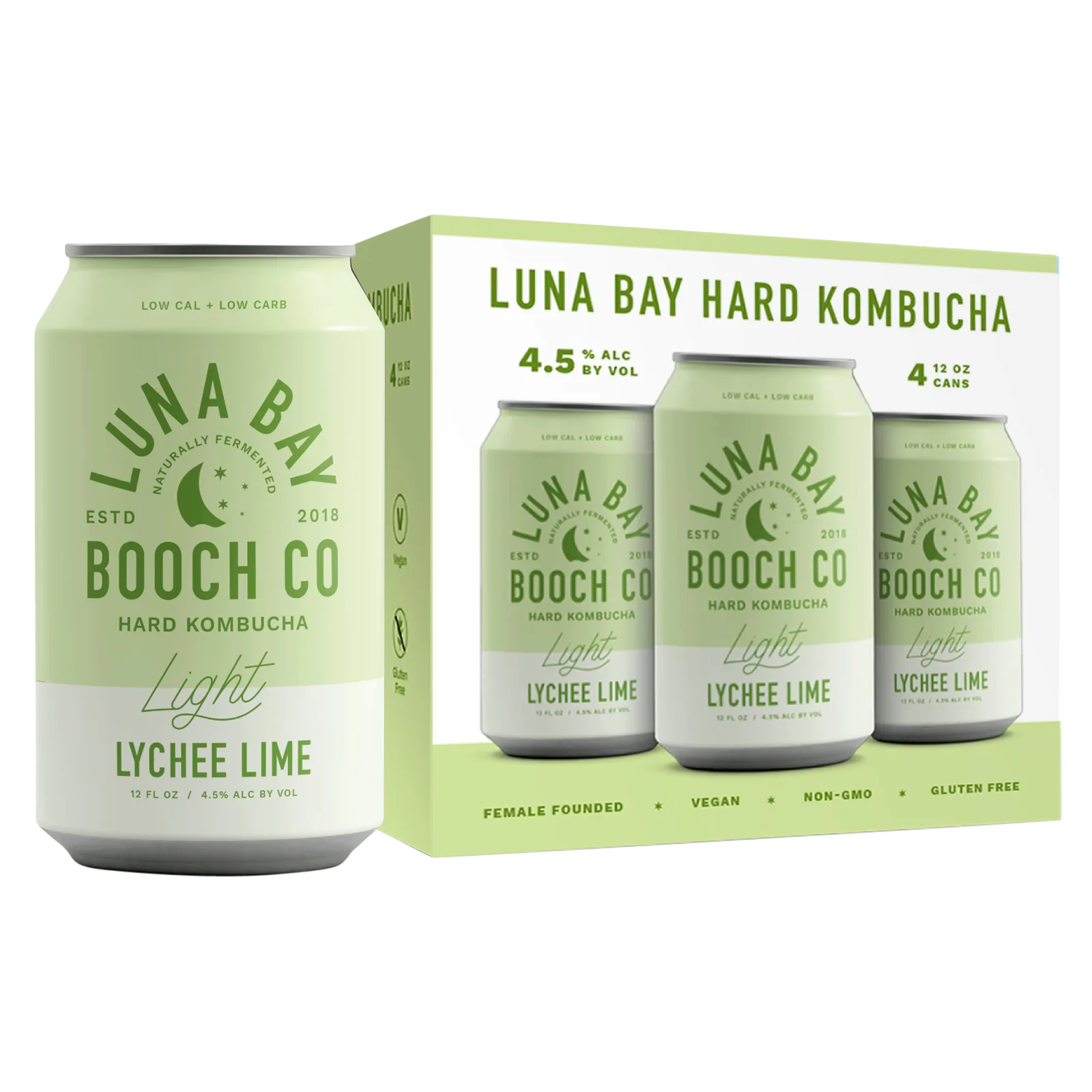 Luna Bay Light Lychee Lime Hard Kombucha 4pk 12oz Can 4.5% ABV
