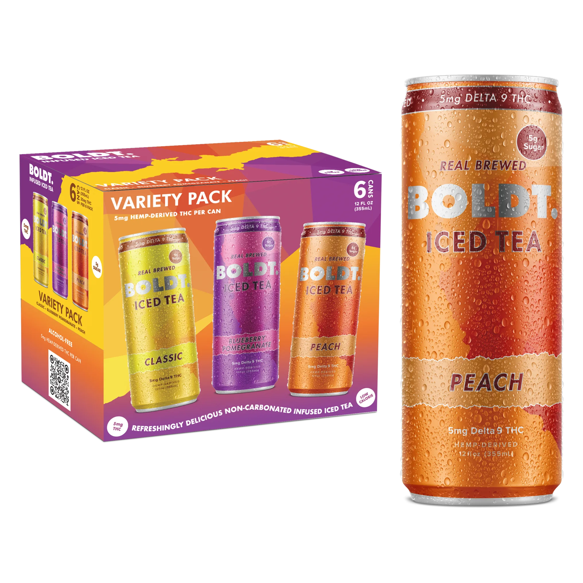 BOLDT 10mg THC Low Sugar Variety Pack Iced Tea 6pk Can