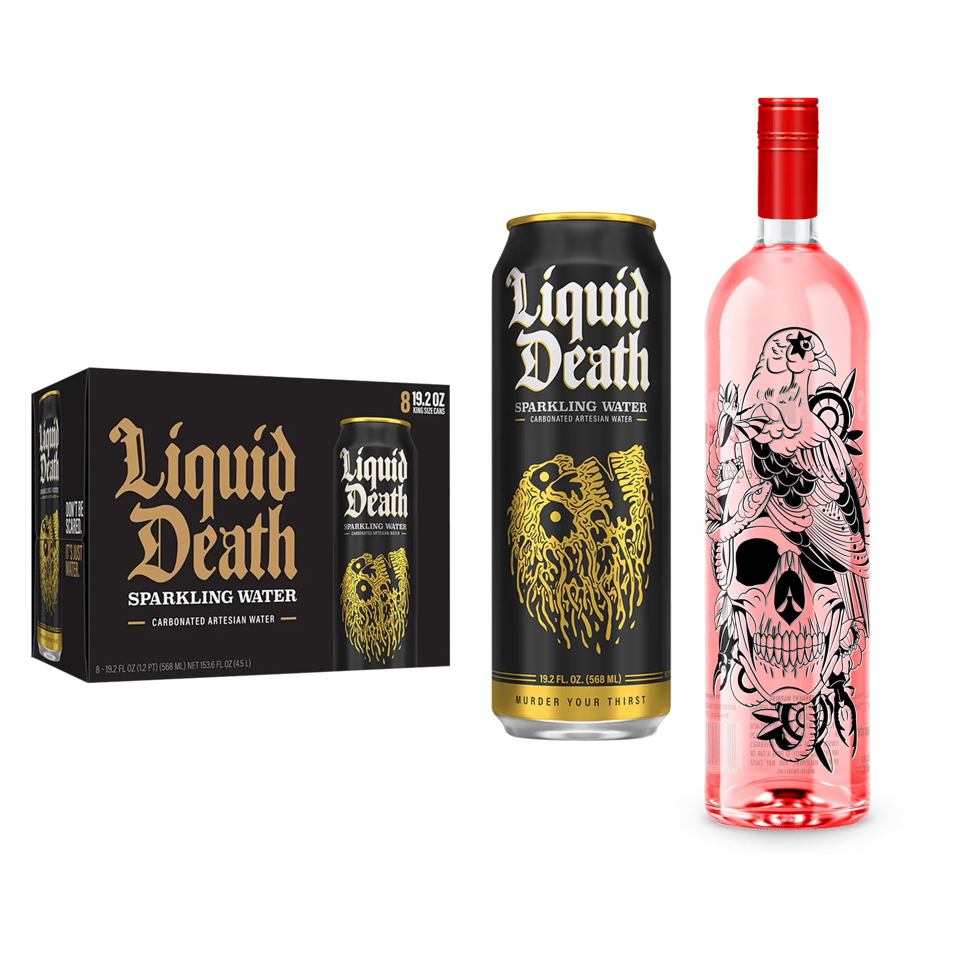 Superbird Spicy Tequila, Liquid Death Sparkling Water 8pk 19.2 oz King Size Cans